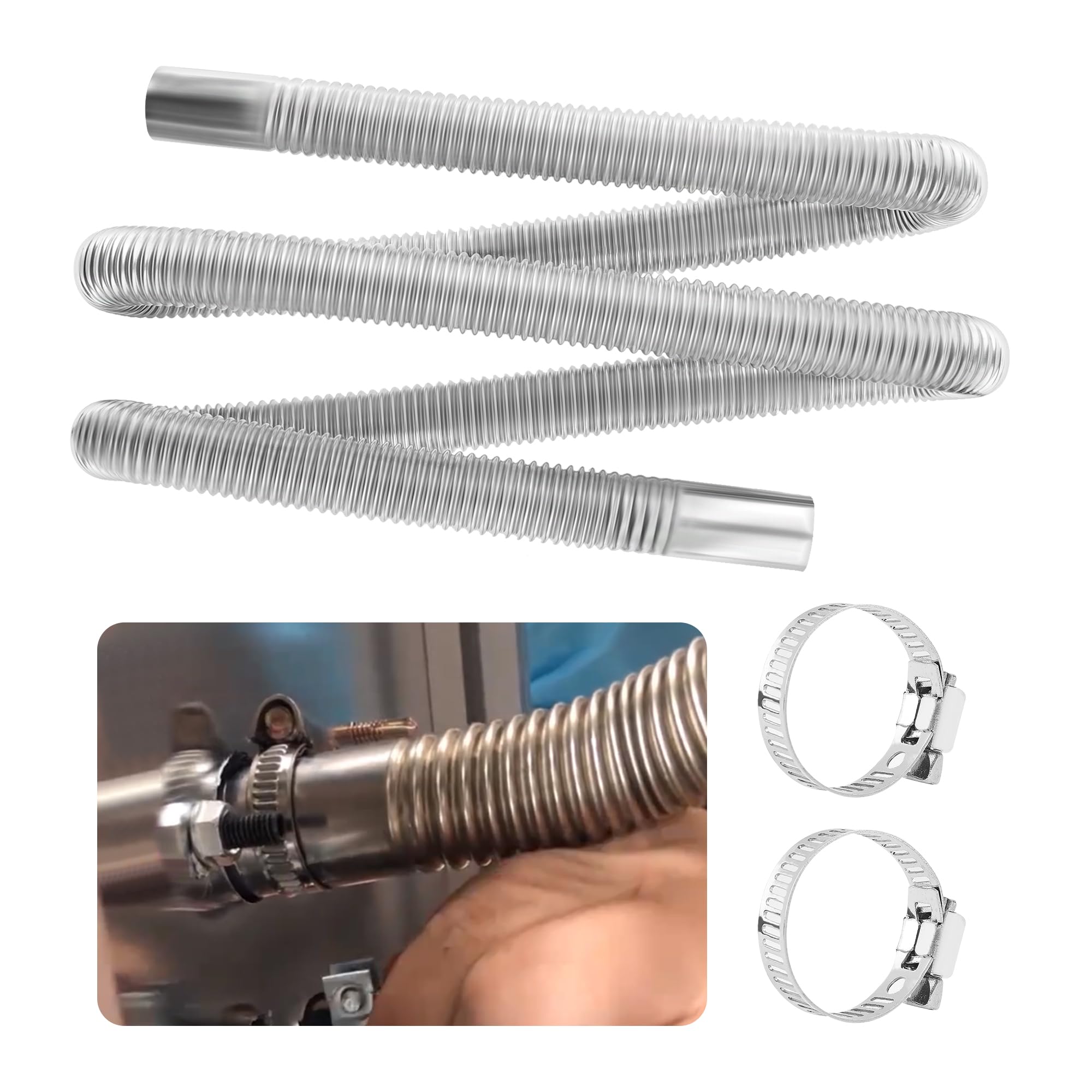 59 Diesel Heater Exhaust Pipe,1 ID Stainless Steel Flexible Exhaust Tubing with 2 Hose Clamps,Universal Exhaust Hose Kit Diesel 