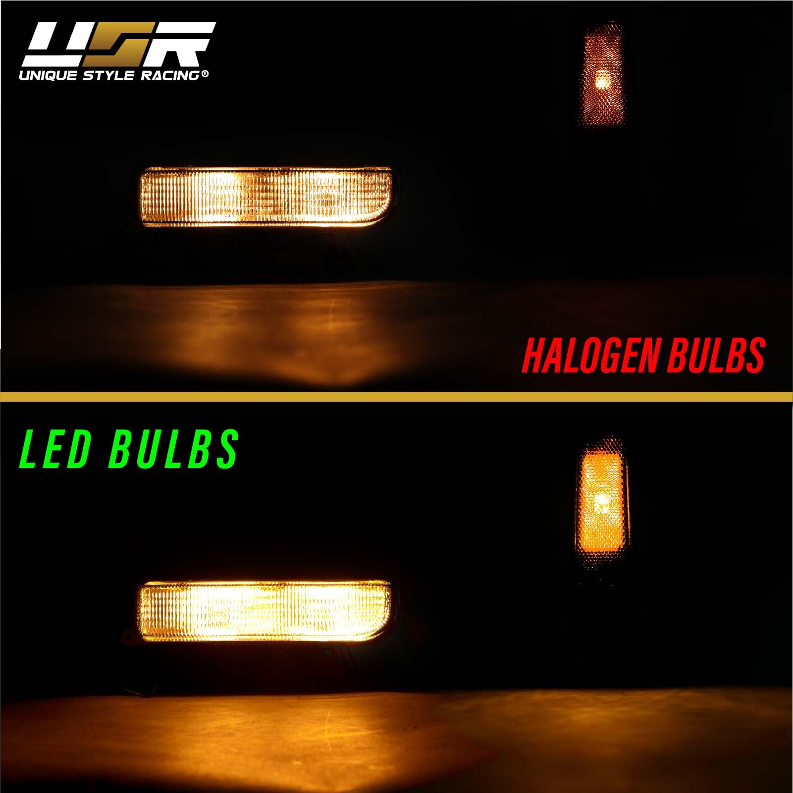 USR UNIQUE STYLE RACING 4PC Smoke Lens Set with CANBUS LEDs for 97-01 Jeep Cherokee XJ - Corner & Turn Signal Lights with Amber Bulbs