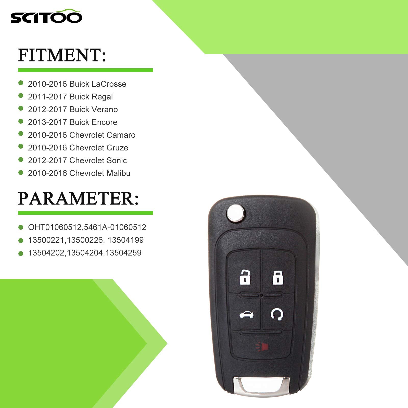 Scitoo Pack Of 2 Keyless Entry Remote Key Fob Fit For Chevy Camaro For Dodge Ram 1500 2500 3500 For Buick Lacrosse For Gmc Terra