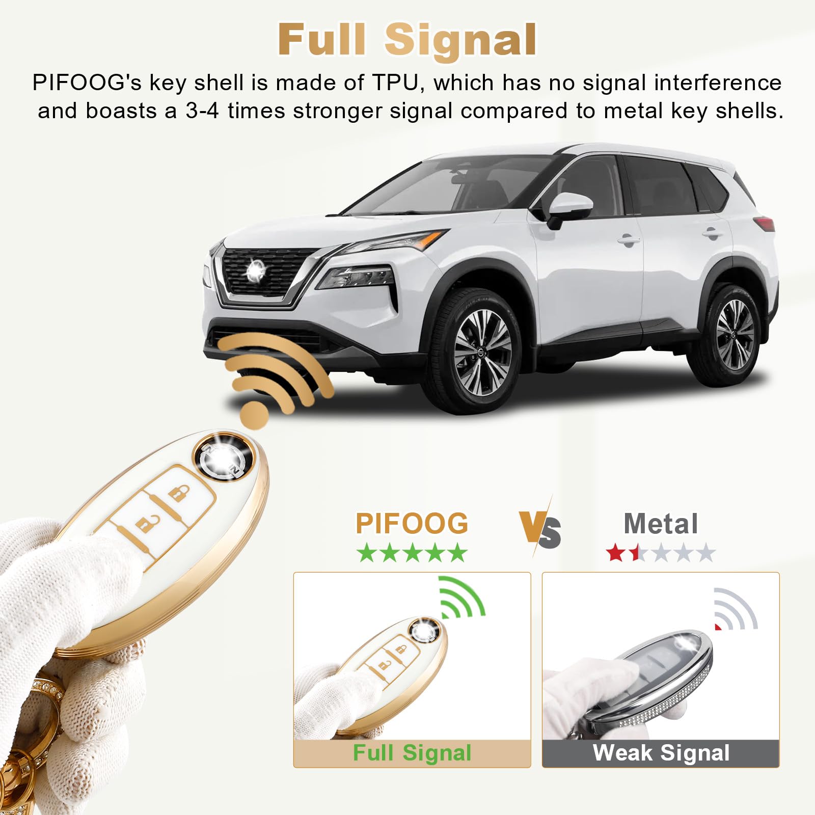 Pifoog For Nissan Key Fob Cover Altima Rogue Sentra Murano Armada Pathfinder Accessories 4 Buttons Soft Tpu White Gold Car Keys