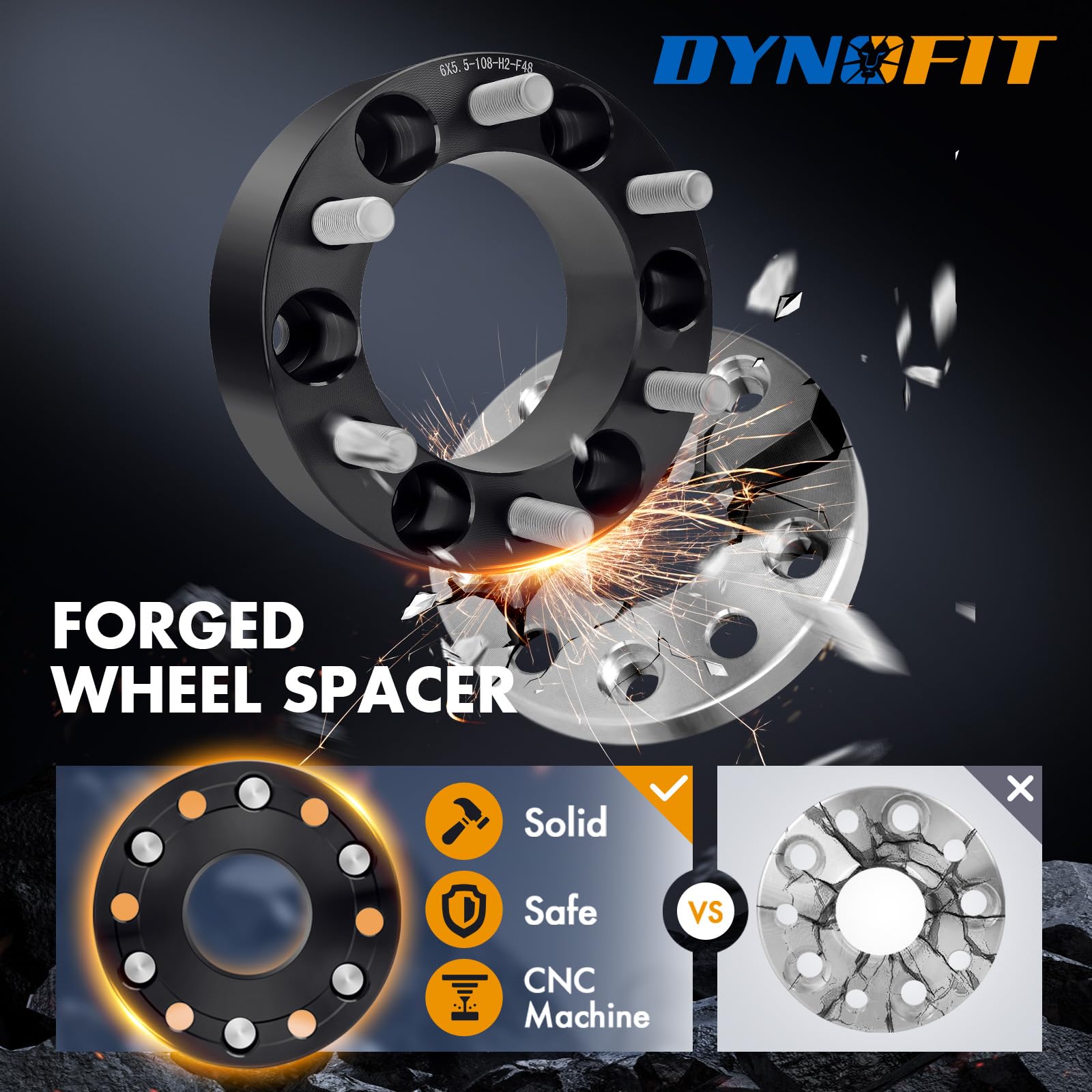 dynofit 6x5.5 to 6x5.5 Forged 2inch Wheel Spacers Adapters for 1999-2024 Silverado 1500 Sierra 1500 Yukon 2019-2024 Ram 1500 | S