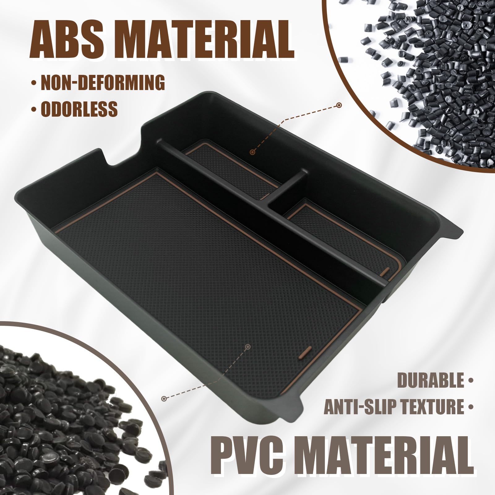 Muslogy Center Console Organizer for Honda Pilot 2023-2025, Ridgeline/Passport, ABS Material, Brown, MUS-PILCO23