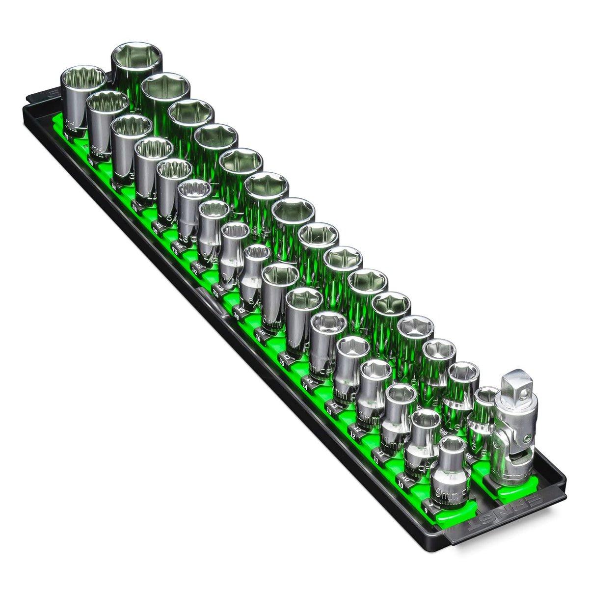 Ernst Manufacturing 8487 Socket Boss, Premium 2-Rail, 1/2 Inch-Drive Socket Organizer, 18-Inch, Green
