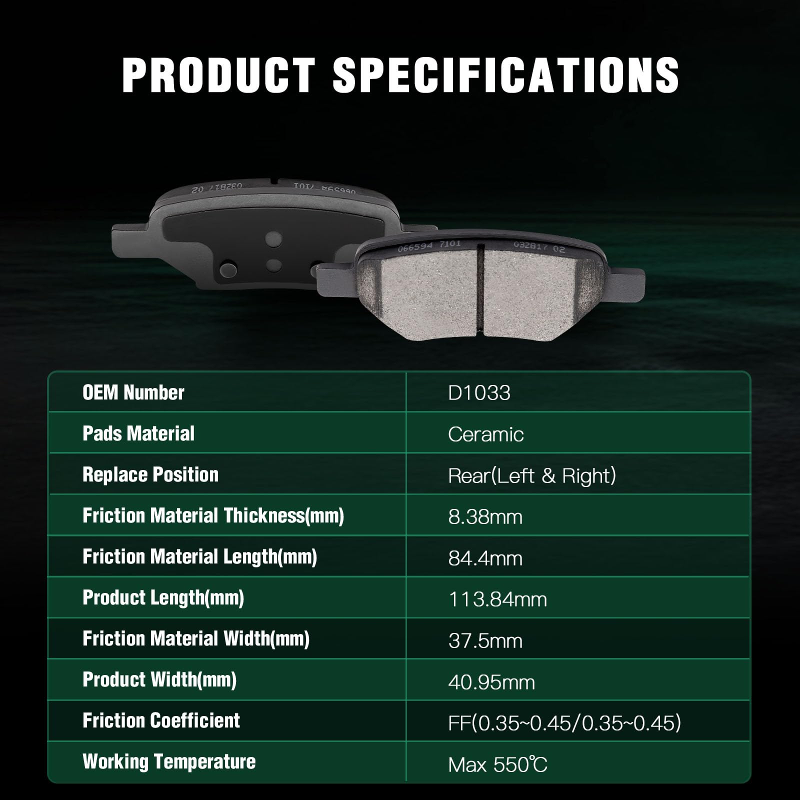 Automuto 8Pcs Front & Rear Ceramic Disc Brake Pads Set D1033 D1160 For Chevry Cobalt 08,For Chevrolet For Malibu 04-12,For Ponti