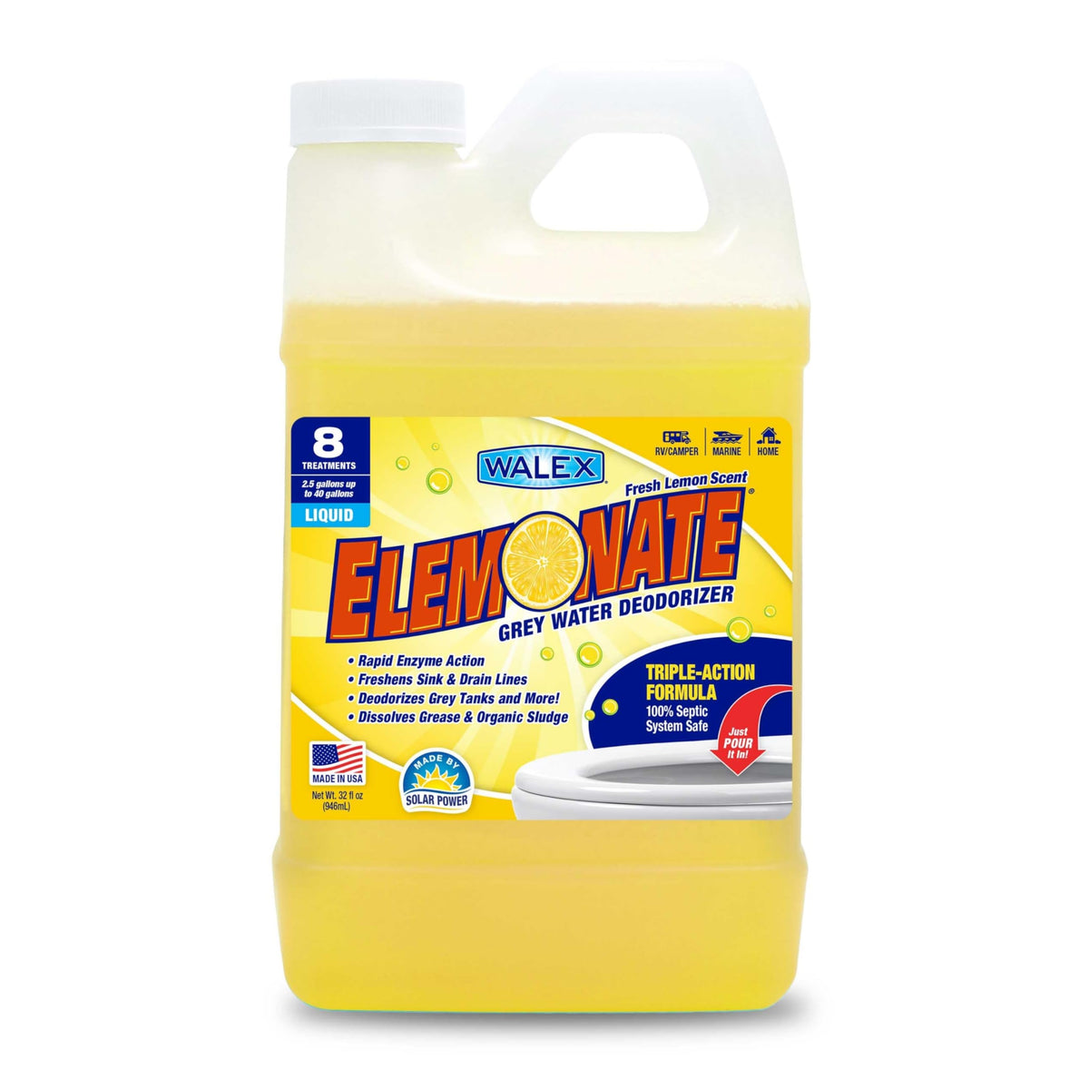 Walex Elemonate Liquid Grey Water Deodorizer for RV, Camper & Marine - Dissolves Grease & Organic Sludge to Prevent Clogs, Fresh