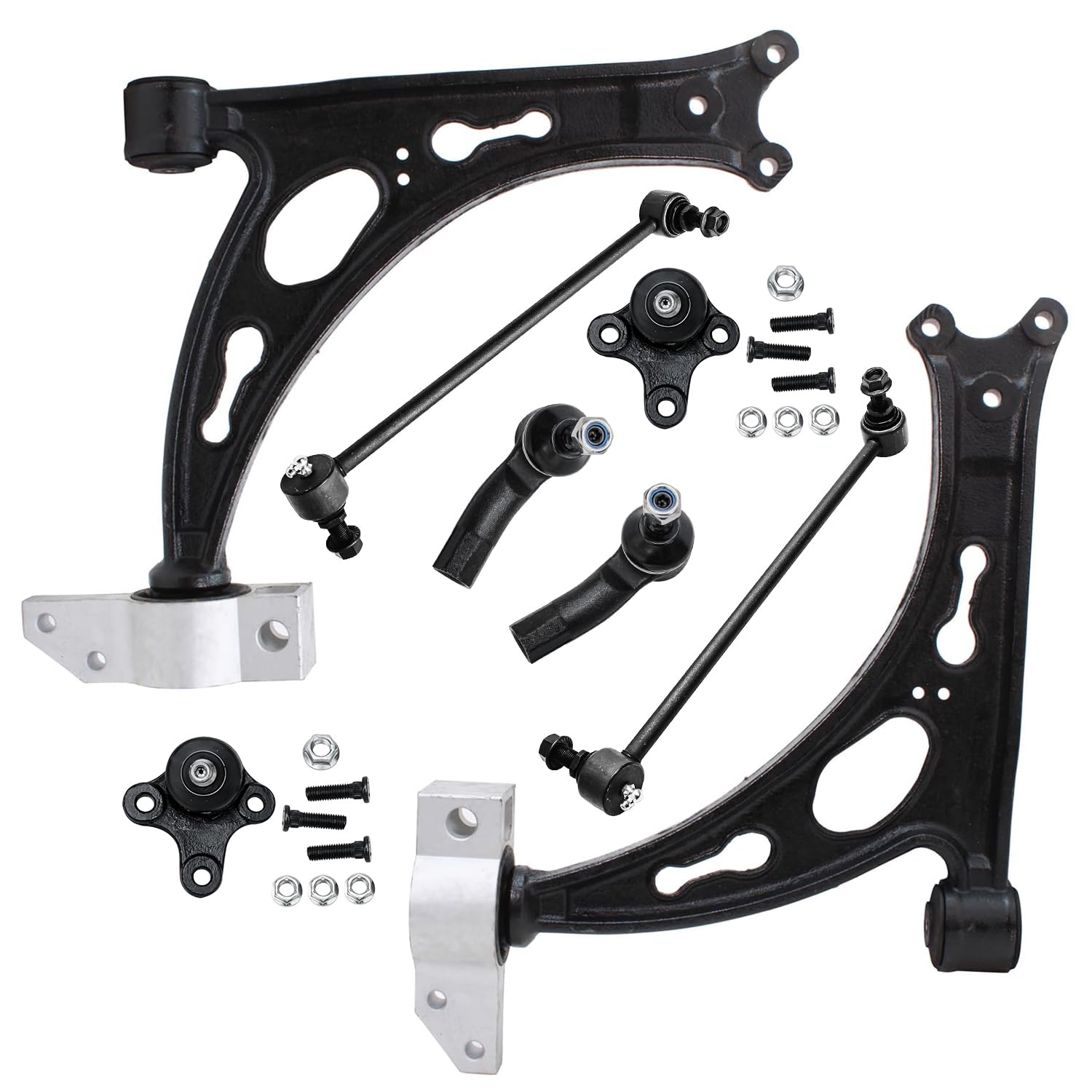 Detroit Axle - 8pc Front End Suspension Kit for Audi A3 Quattro VW Eos Golf GTI Jetta R32 Rabbit, Lower Control Arms Outer Tie R