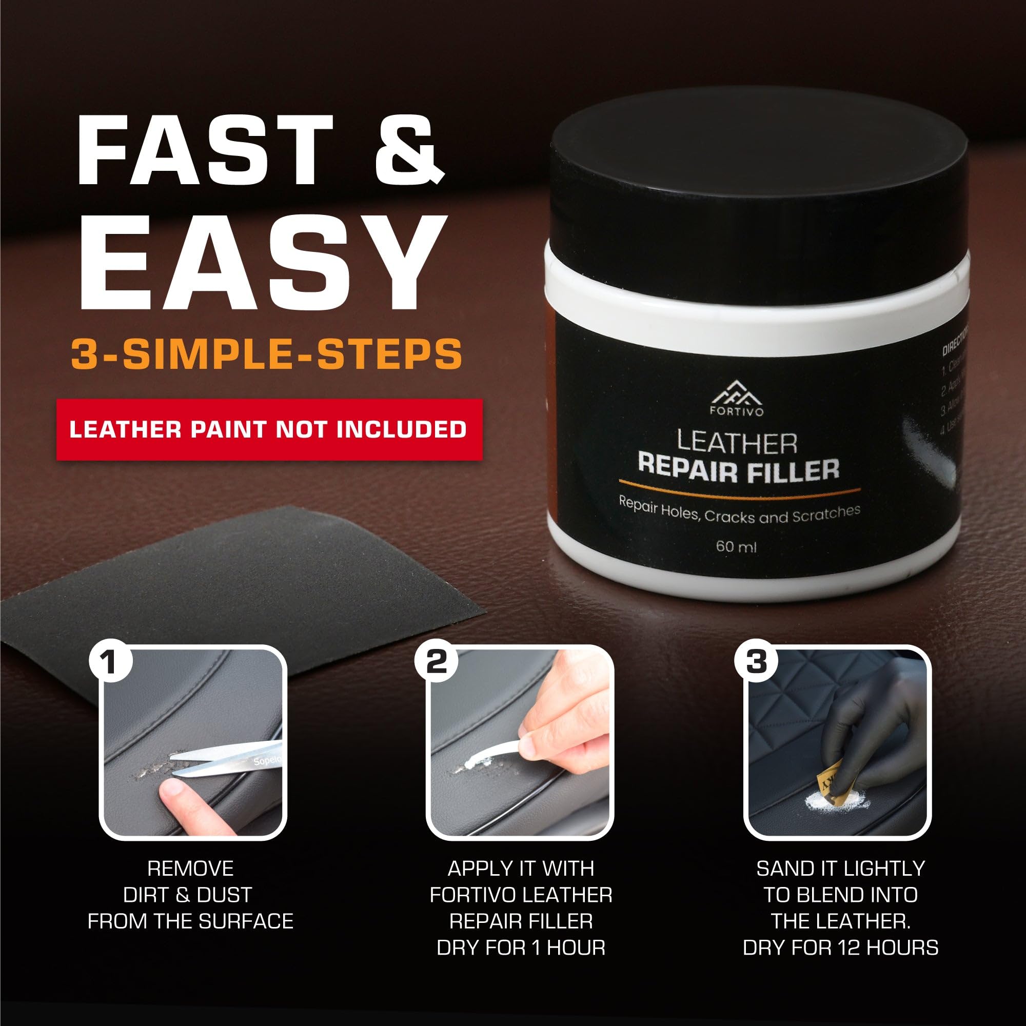 Paintable Leather Filler - Leather Repair For Tears And Holes - Leather Scratch Repair - Easy Step-By-Step Guide- Leather Repair
