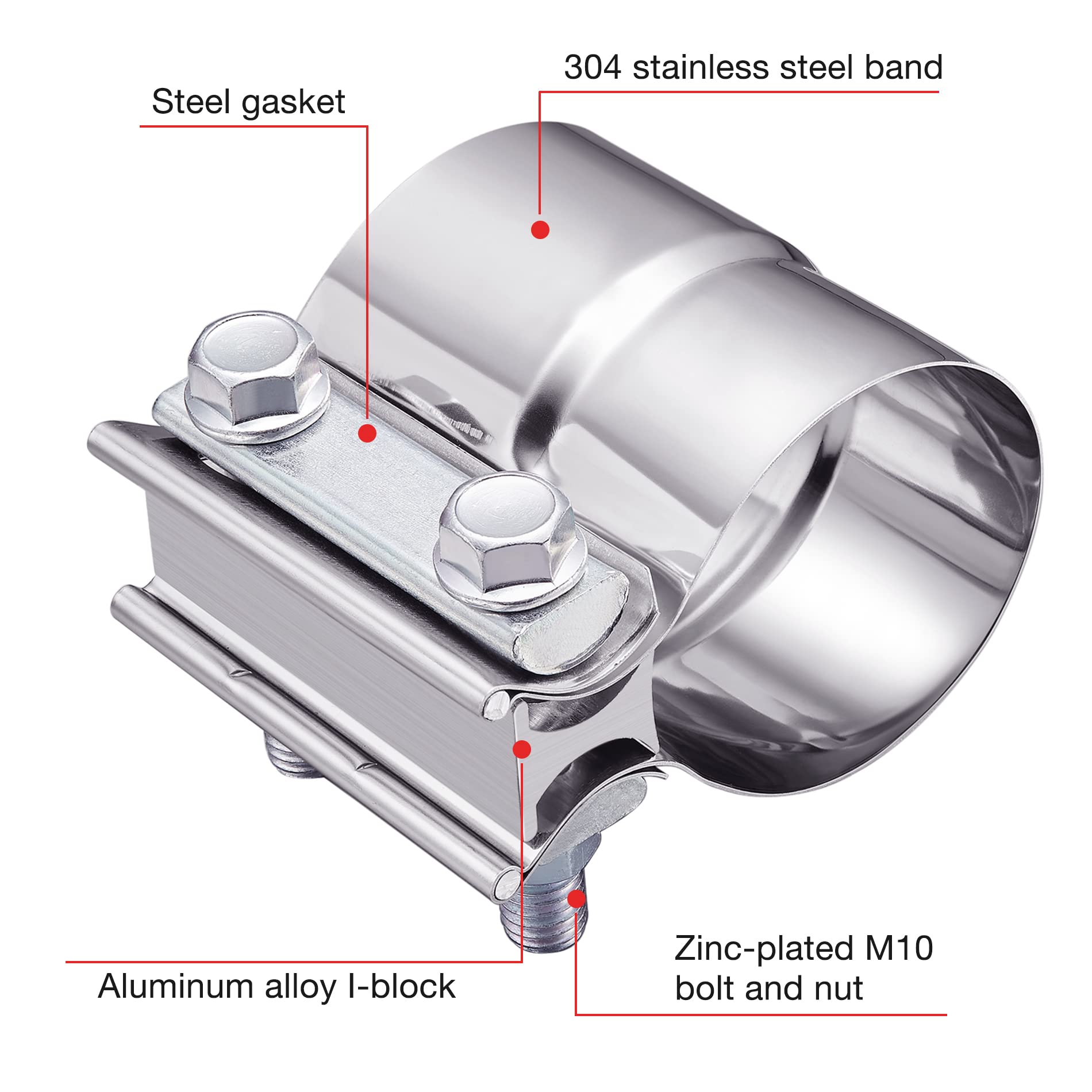 Evil Energy 2.5 ' ' Exhaust Clamp,Lap Joint Band Clamp Stainless Steel For Pipes,Mufflers,Catalytic Converters (1, 2.5 Inch)