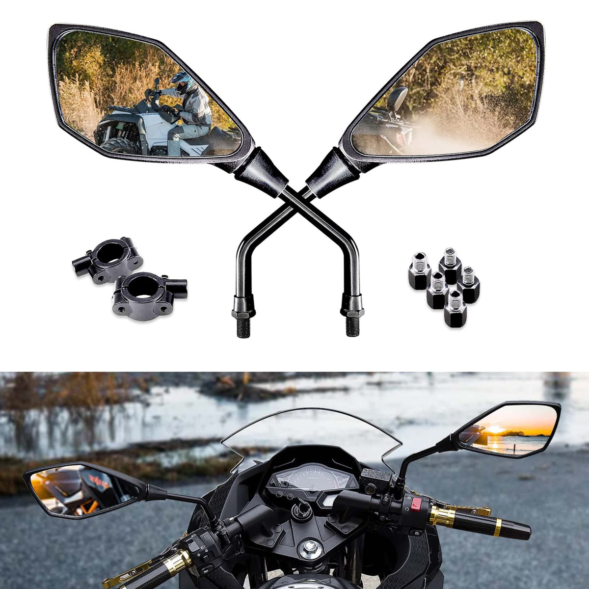 Shejisi Universal Motorcycle Atv Rearview Mirror Is Suitable For 7/8'' Handlebars,Compatible With Polaris Sportsman Scrambler,Ca