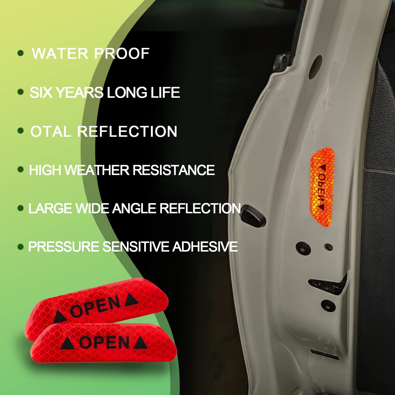 4Pcs Universal Car Door Open Prompt Warning Stickers, Anti-Collision Safety Reflective Decal Tape, Car Accessories Universal For Truck, Van, Suv, Night Conspicuity Safety Sign(Red)