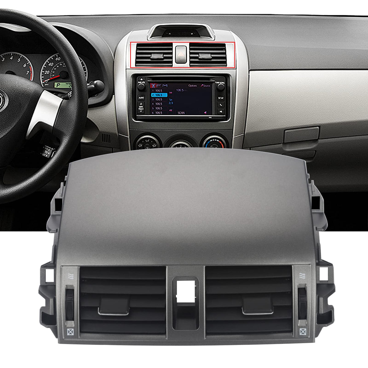 Upgrade Adjustable Air Volume Center Dash A/C Outlet Air Vent Panel With Hand Wheels Compatible With 2008-2013 Toyota Corolla, R