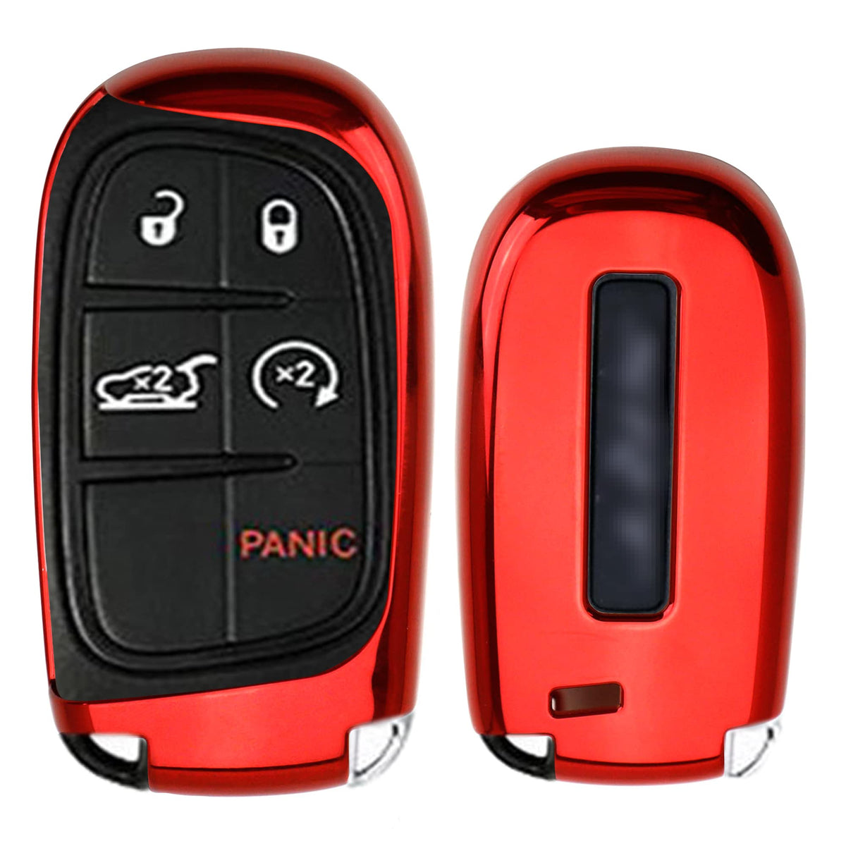 Ijdmtoy Chrome Finish Red Tpu Key Fob Protective Cover Case Compatible With Charger Challenger Dart Durango Journey, Grand Chero
