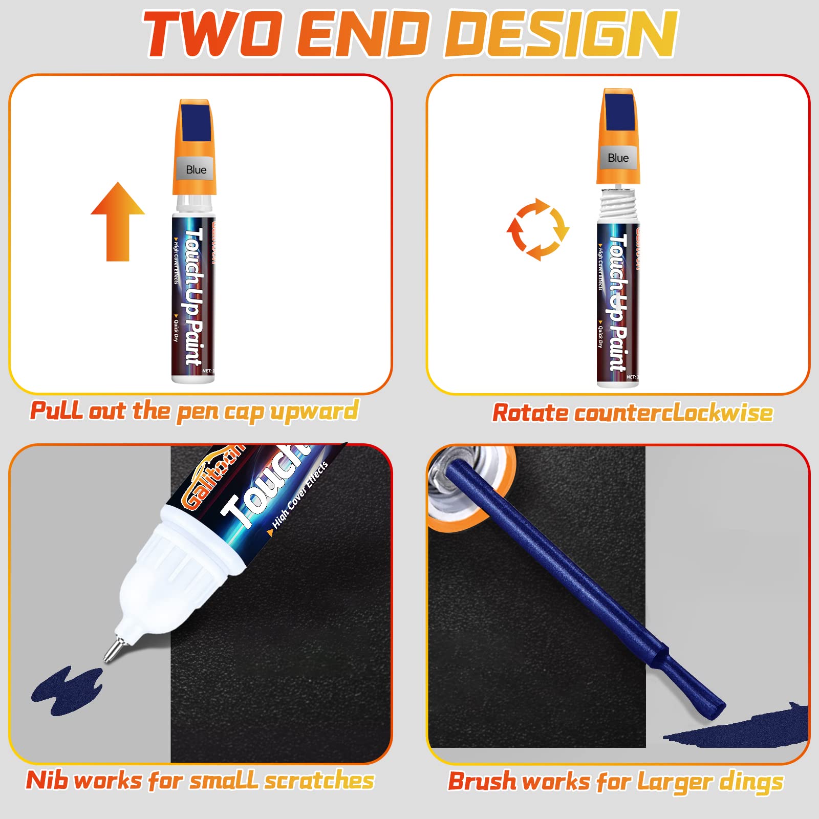 Blue Touch Up Paint Pen For Cars, Car Paint Scratch Repair, Two-In-One Car Touch Up Paint Fill Paint Pen, Quick & Easy Solution