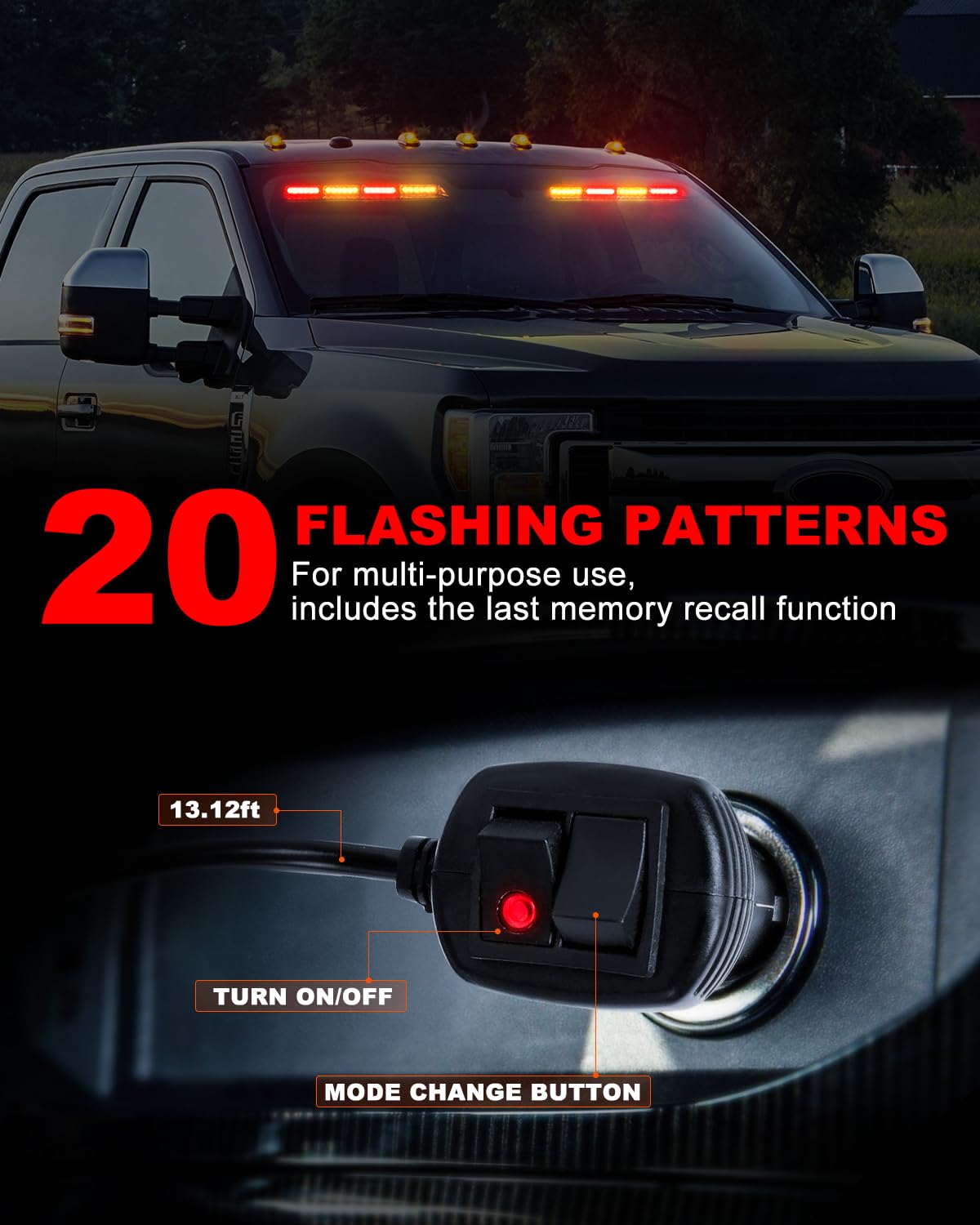 Hlauto 6Z4J Emergency Dash Strobe Lights: 2X16.8 Inch Red Amber Safety Lights, 48 Led Flashing Warning Hazard Interior Windshiel