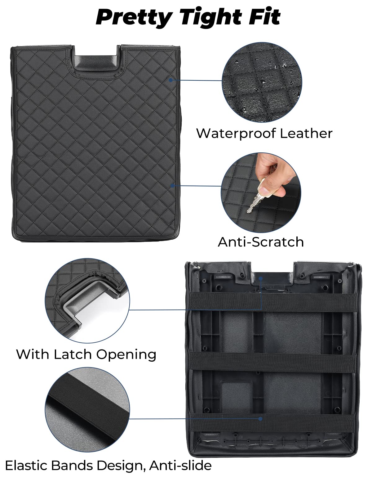 ISSYAUTO Center Console Cover for Silverado Tahoe Sierra 07-13, Leather Armrest, Black, Jump Seat Console, Model A1926-02301