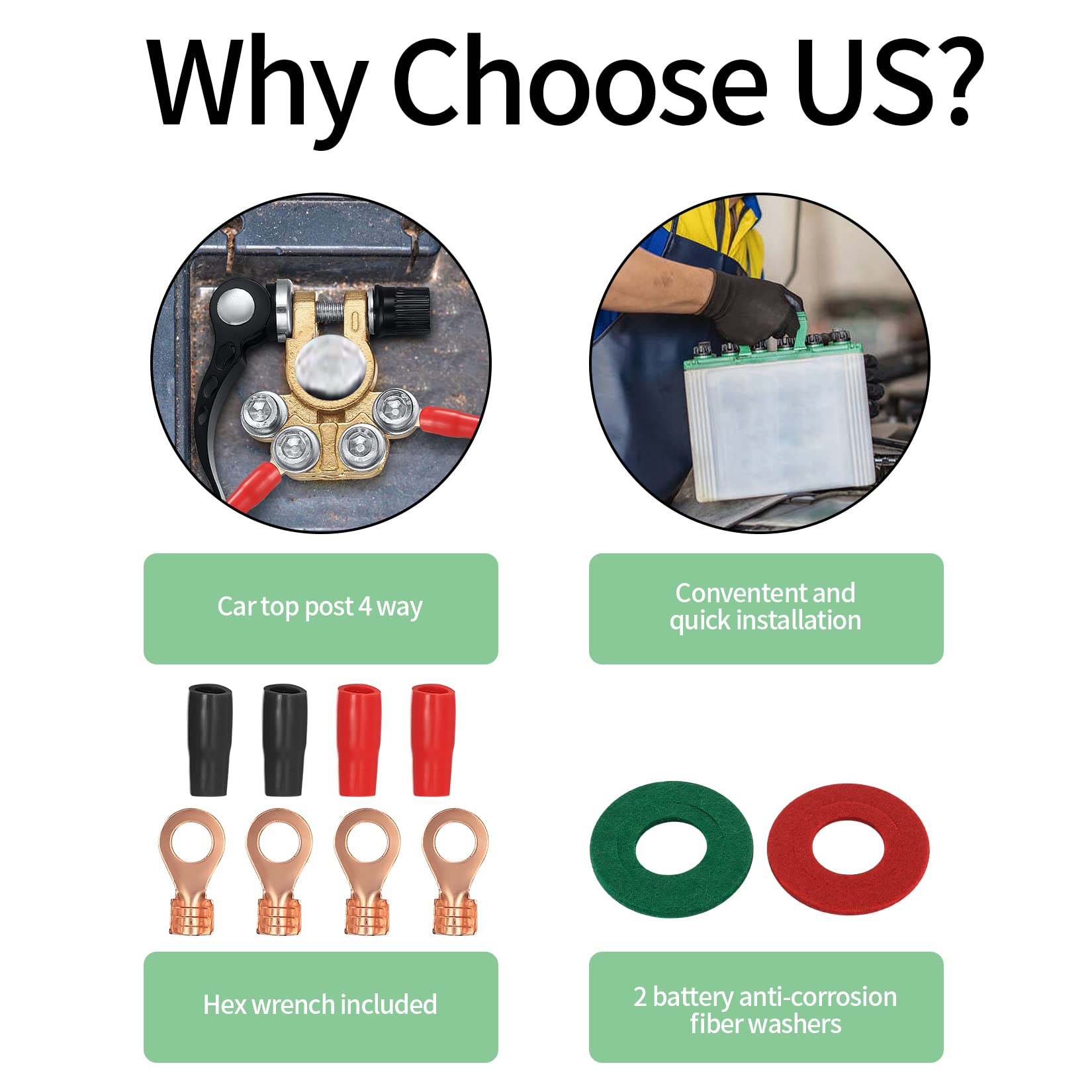 Car Battery Terminal Connectors, 2pcs Battery Terminals Top Post, 4 Way Auto Car Battery Terminals Clamps Connectors Quick Relea