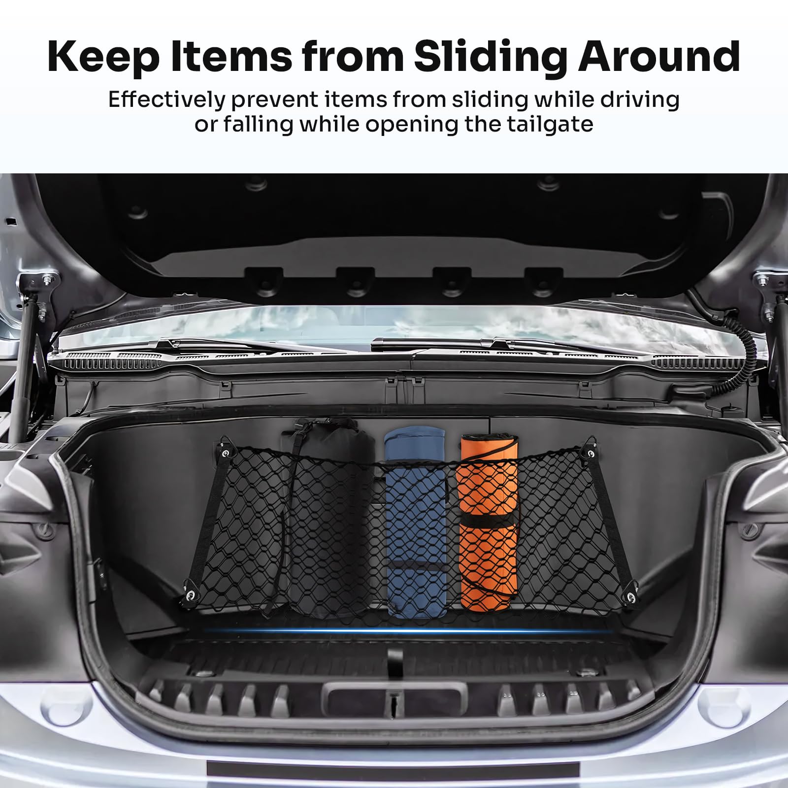 Canvcle Front Trunk Frunk Cargo Net for 2022-2025 Ford F-150 Lightning Accessories Stand Envelope Style Mesh Trunk Net Organizer