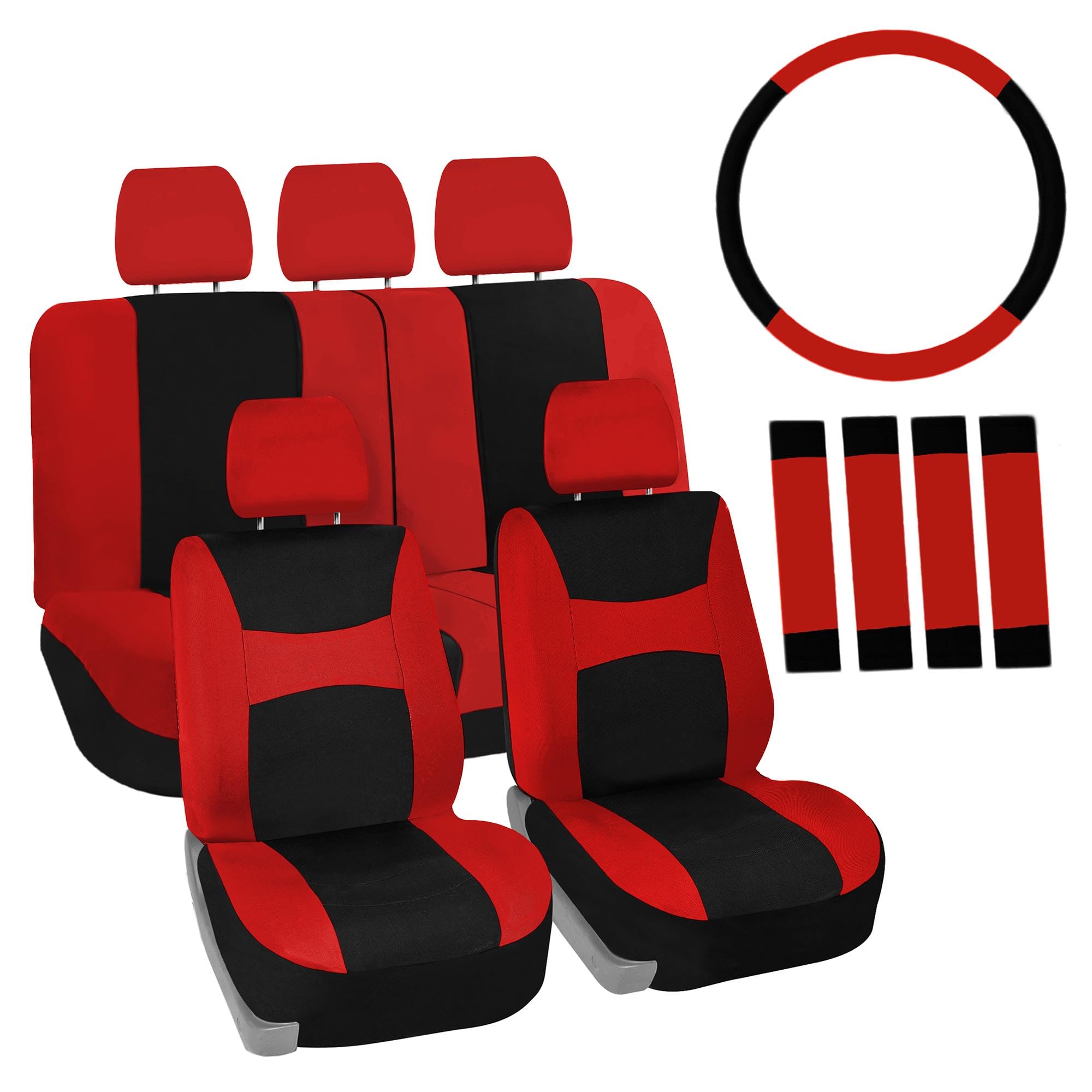 Fh Group Car Seat Covers Full Set Cloth, Universal Fit Combo, Automotive Covers, Low Back Front Airbag Compatible,Split Bench Re