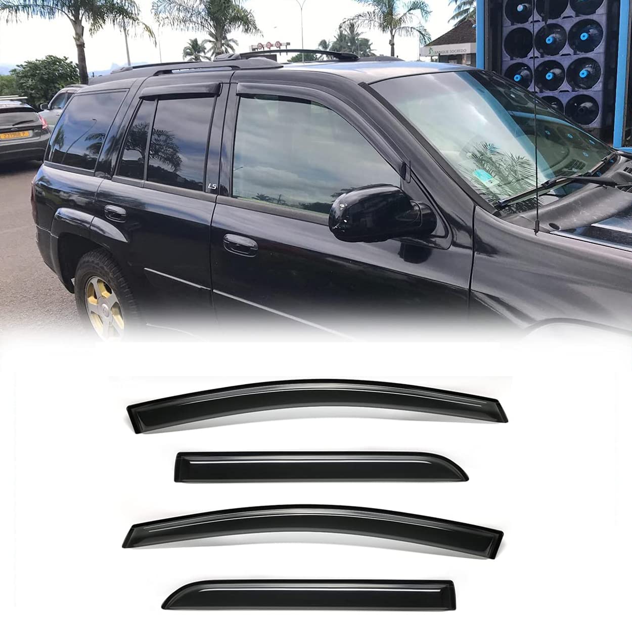 Deebior Side Rain Guards, 4pcs Out-Channel Nice Wind Deflector Set, Window Visors fit for 2002-2009 Chevrolet Trailblazer (Not E