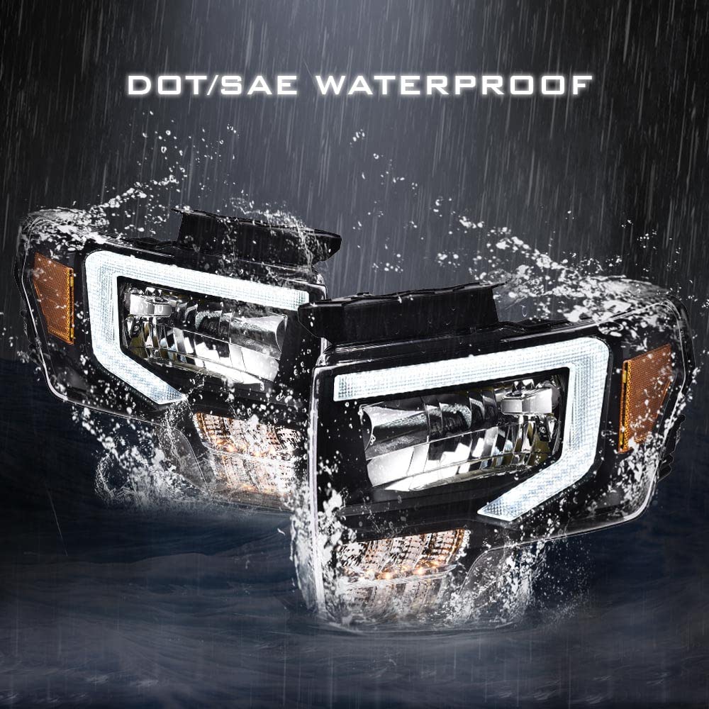 Pit66 Led Headlight Assembly Compatible With Ford F150 2009 2010 2011 2012 2013 2014, Driver & Passenger Clear Lens Black Housin