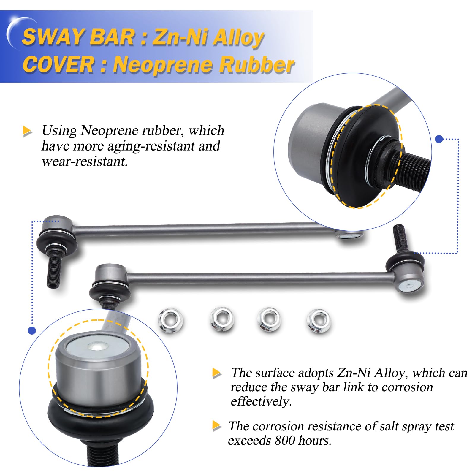 Zinc-Nickel Alloy Front Stabilizer Sway Bar End Link For 2008-2017 Chevy Equinox Captiva Sport/Gmc Terrain/Pontiac Torrent/Satur