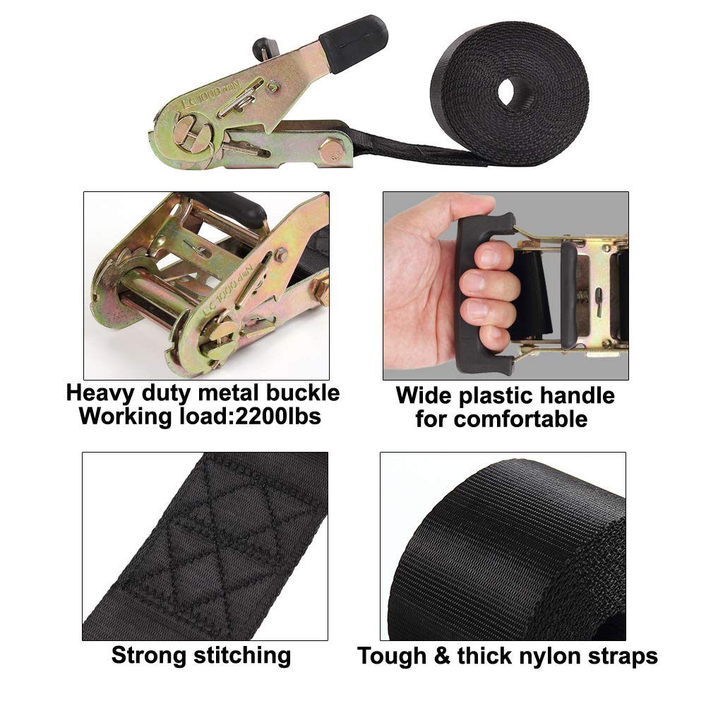 Endless Ratchet Tie Down Straps Heavy Duty Cargo Tie Downs, Durable Nylon Black Strap Down Ratcheting Securing Straps, Track Spring Fittings, Tie-Down Motorcycles, Trailer Loads, Kayak (20'X2-2Pack)