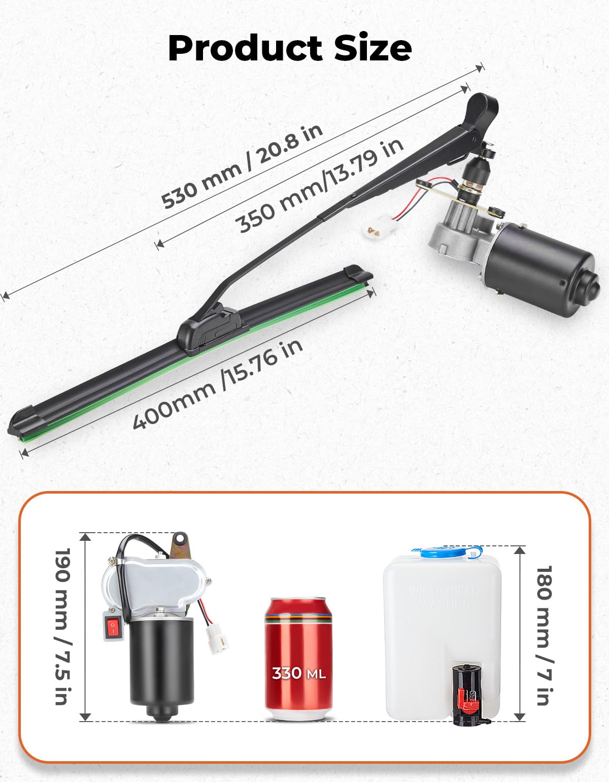 Kemimoto UTV Windshield Washer Pump Kit with 12V Windshield Wiper Motor Kit Compatible with Polaris RZR Ranger General Can Am X3