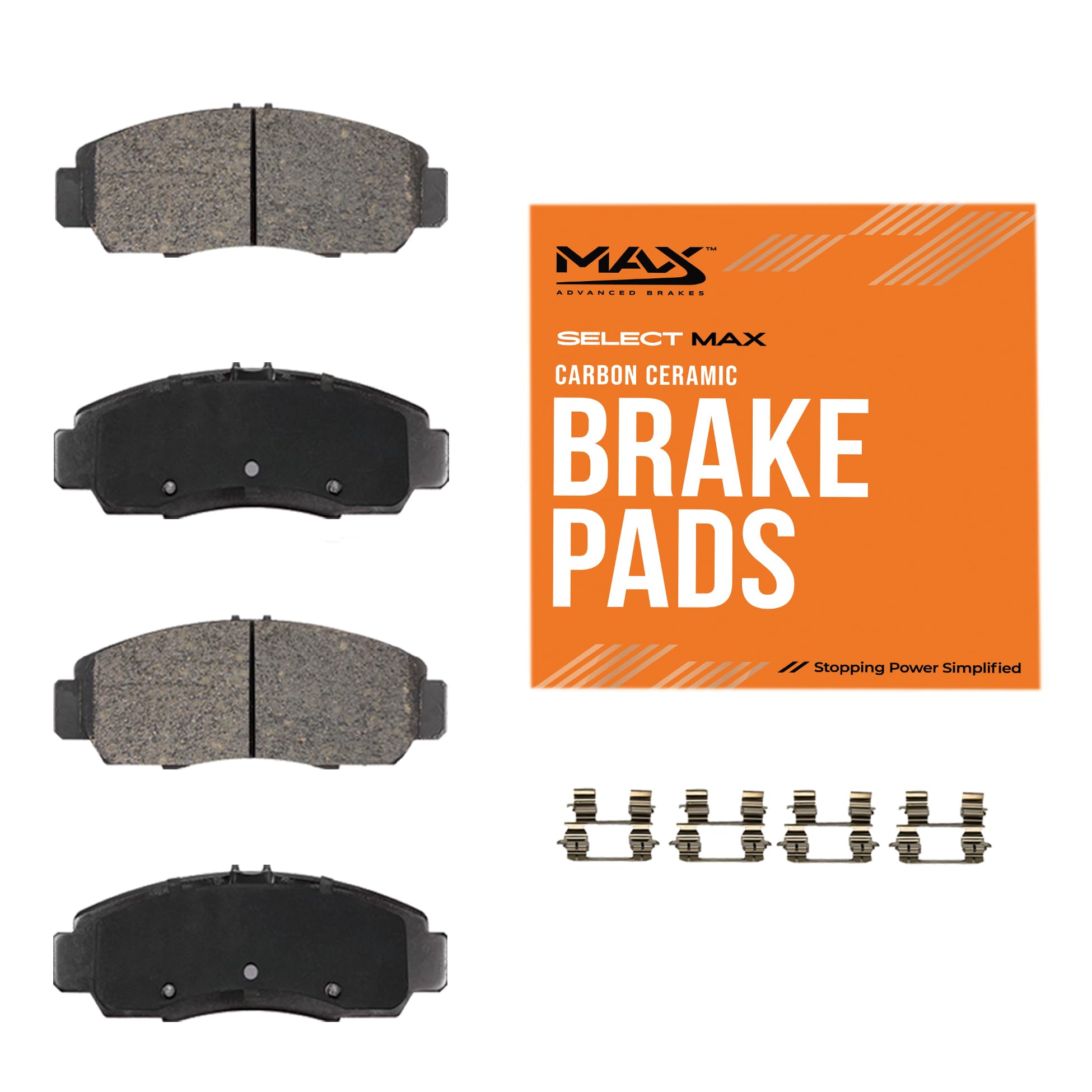 Max Advanced Brakes Front Brake Pad Compatible With 2008 2009 2010 2011 Versa 1.6 L4 Engine, Carbon Ceramic Pad W/Hardware