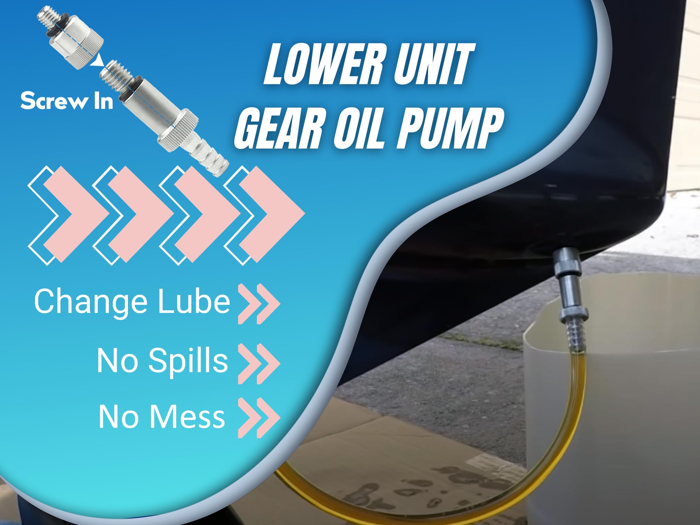 Lower Unit Gear Oil Pump for Standard Quart Bottles, Includes 3/8 inch Metal Swivel, 8mm and 10mm Adapters Fit Most Marine and M