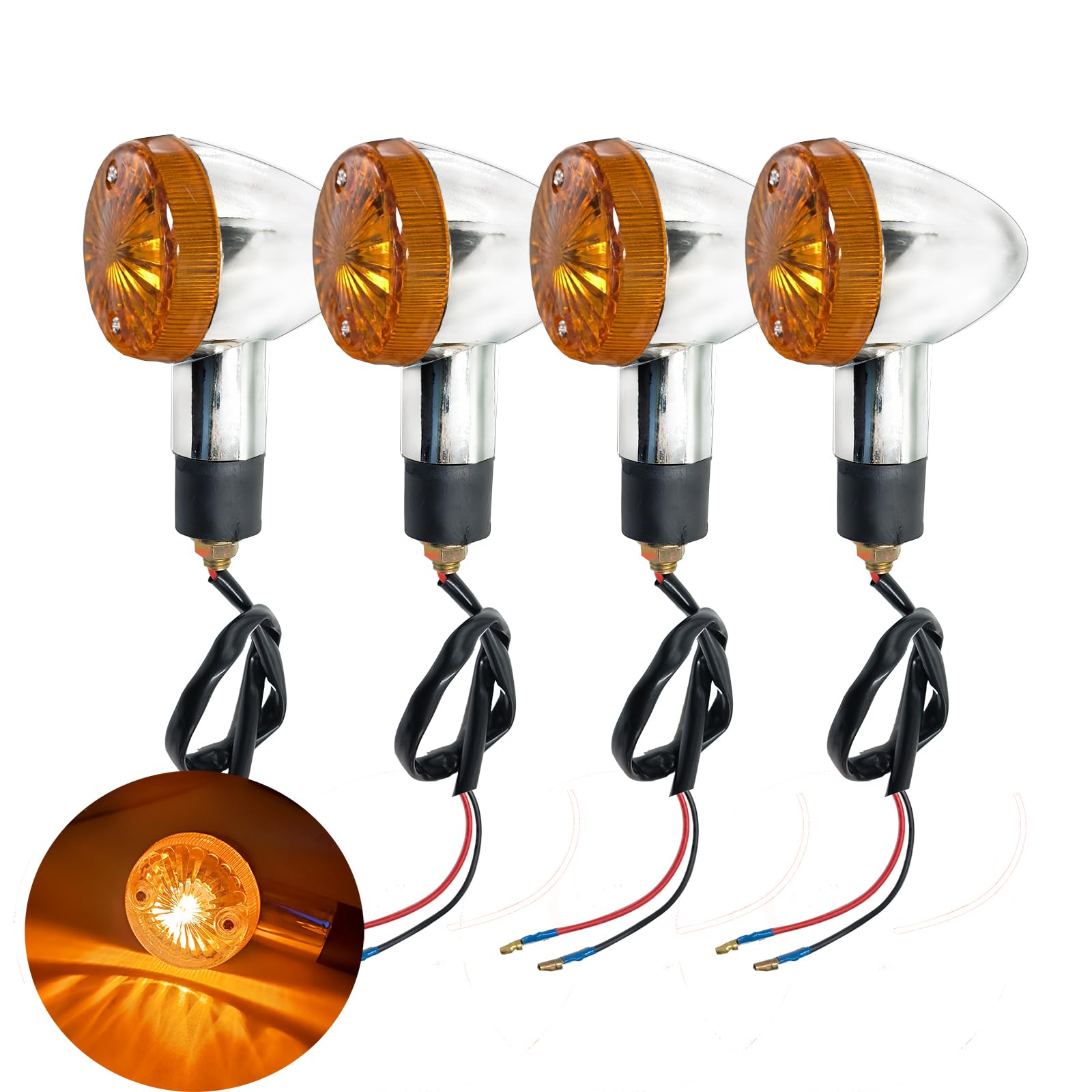 Vrweare 4Pcs Universal Motorcycle Turn Signals Front Rear Turn Signal Blinker Light Compatible With Yamaha Motorcycle Bike Cruiser Bobber Chopper Shadow Honda Harley Kawasaki Suzuki