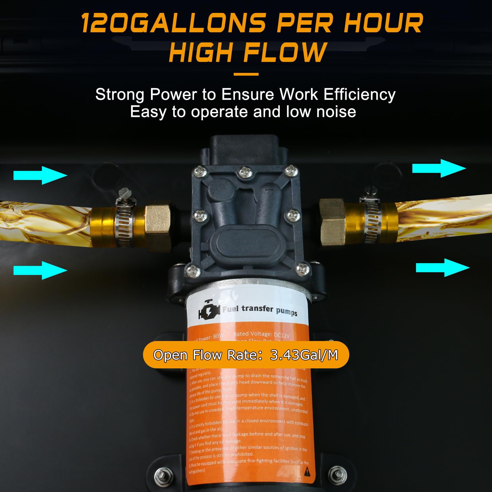 12V Fuel Transfer Pump Moves 120 Gallons Of Gas Or Diesel Per Hour. With Car Cigarette Lighter Plug, Battery Clip And Upgraded C