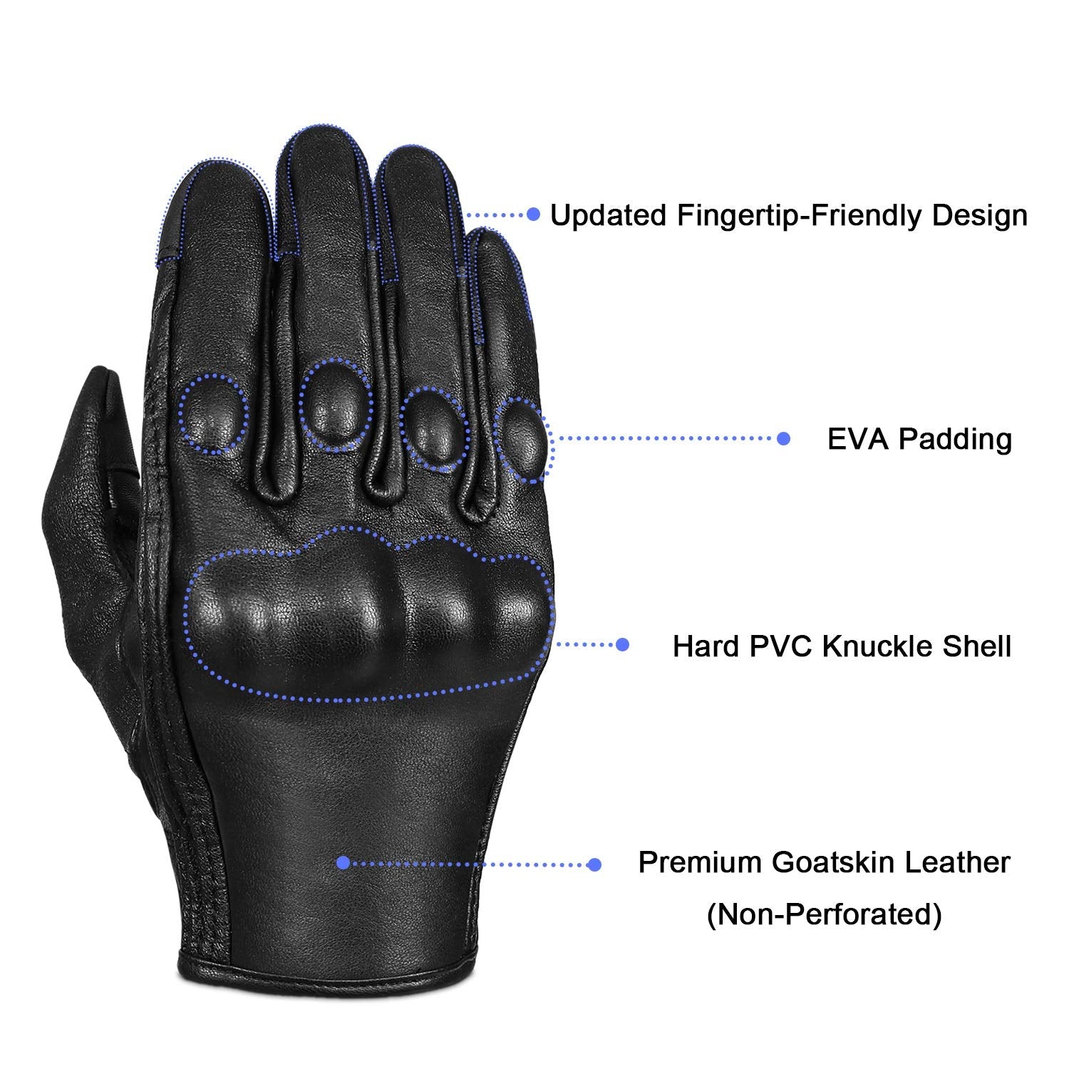 Superbike Full Finger Goat Skin Leather Motorcycle Gloves - Large, Non-Perforated, Model G01