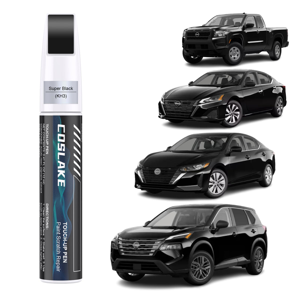 COSLAKE Car Touch Up Paint(Super Black(KH3)) for Nissan, Car Paint Scratch Repair Kit, Quick & Easy Solution to Repair, 2 in 1 S