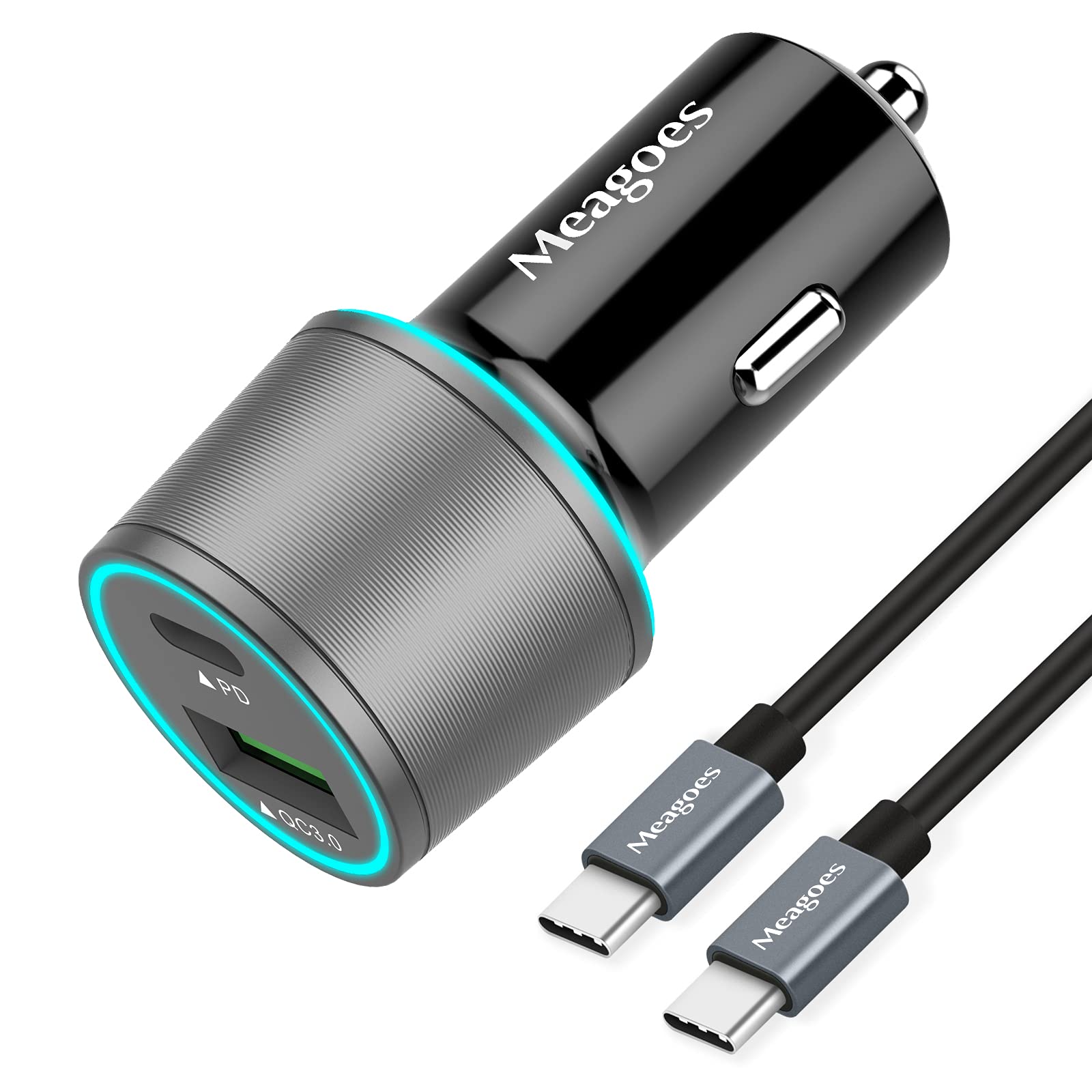 Meagoes Usb C Car Charger, 48W 2-Port Fast Charging Adapter With Pd&Qc3.0 Compatible For Iphone 16/15 Pro Max/Samsung Galaxy S24