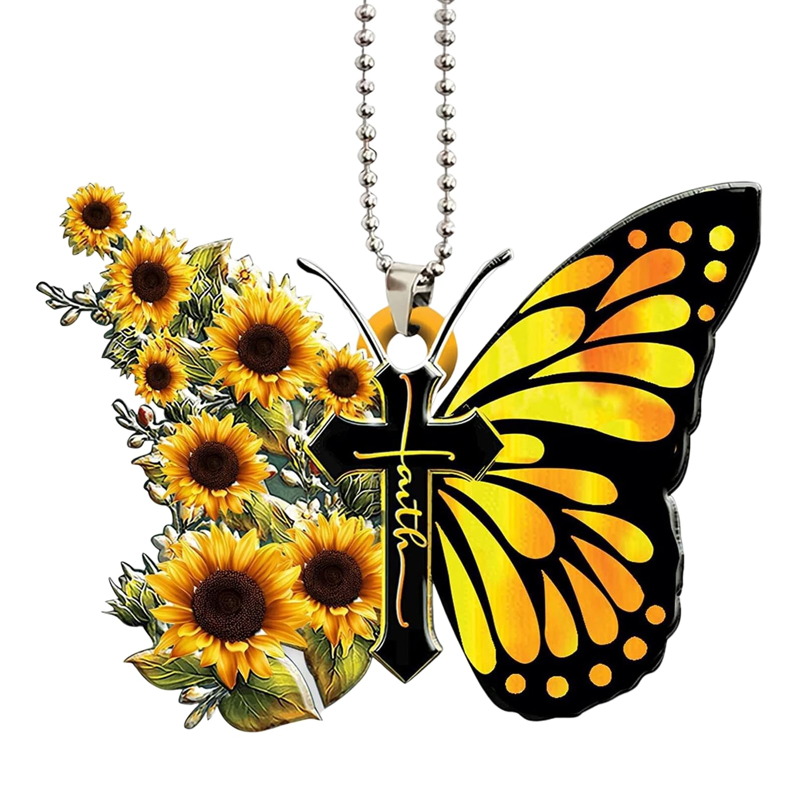 Car Rear View Mirror Accessories Sunflower Butterfly Jesus Cross Christian Hanging Ornament 2D Flat Religious Christian Home Car