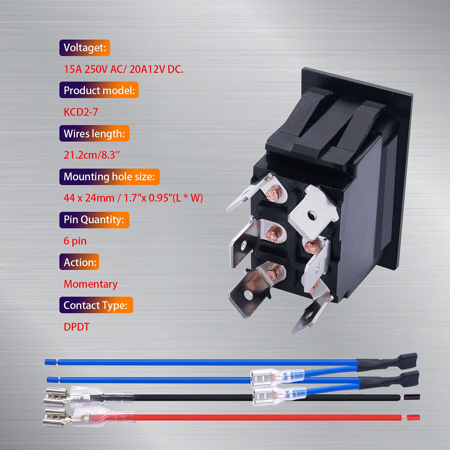 Weideer Momentary Reverse Polarity Rocker Switch Dpdt (On)-Off-(On) 6 Pin 20A 12V Dc Power Tongue Jack Switch With Jumper Wires