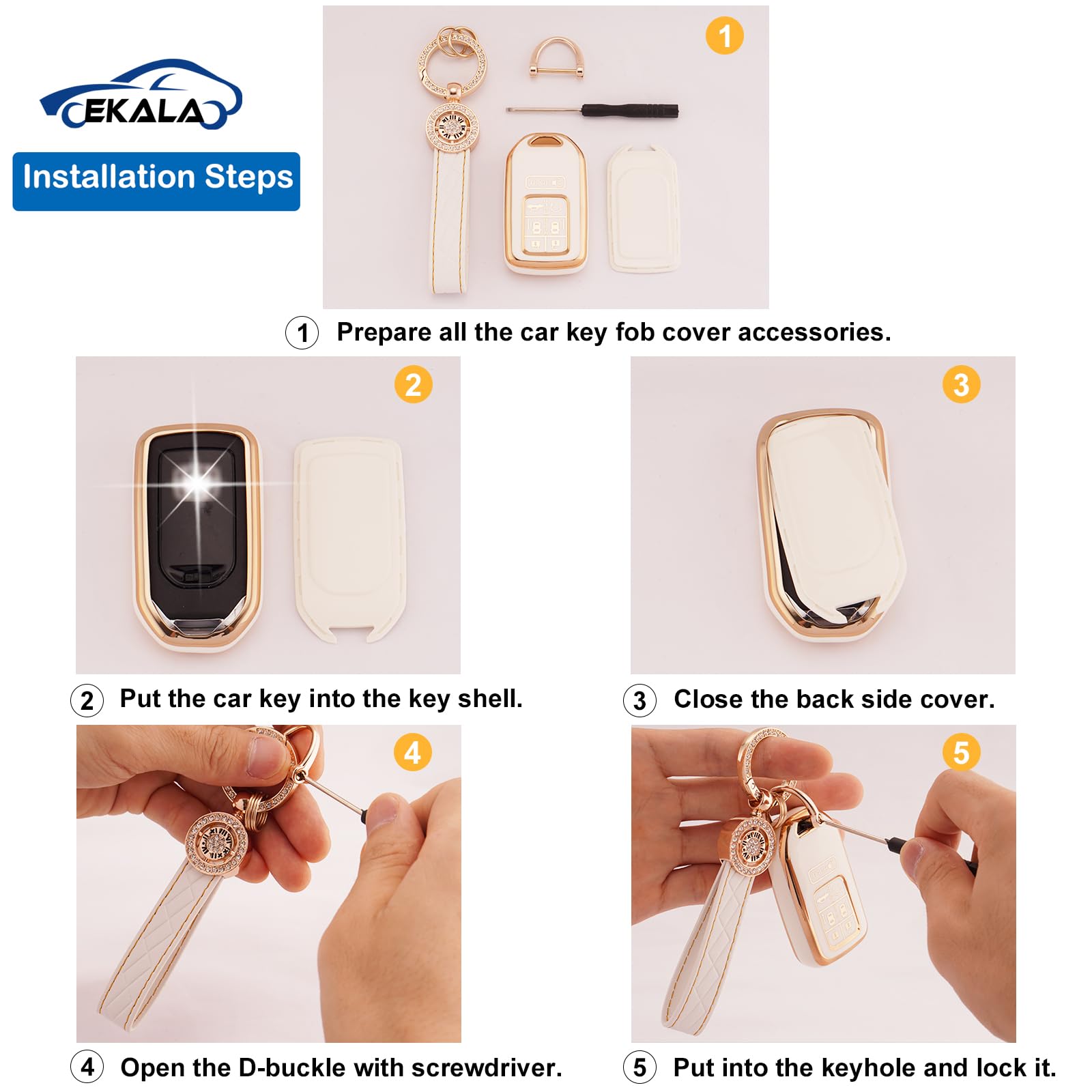 EKALA for Honda Odyssey Key Fob Cover with Leather Keychain, 7 Buttons Soft TPU Keys Shells Compatible with 2018 - 2024 Honda Od