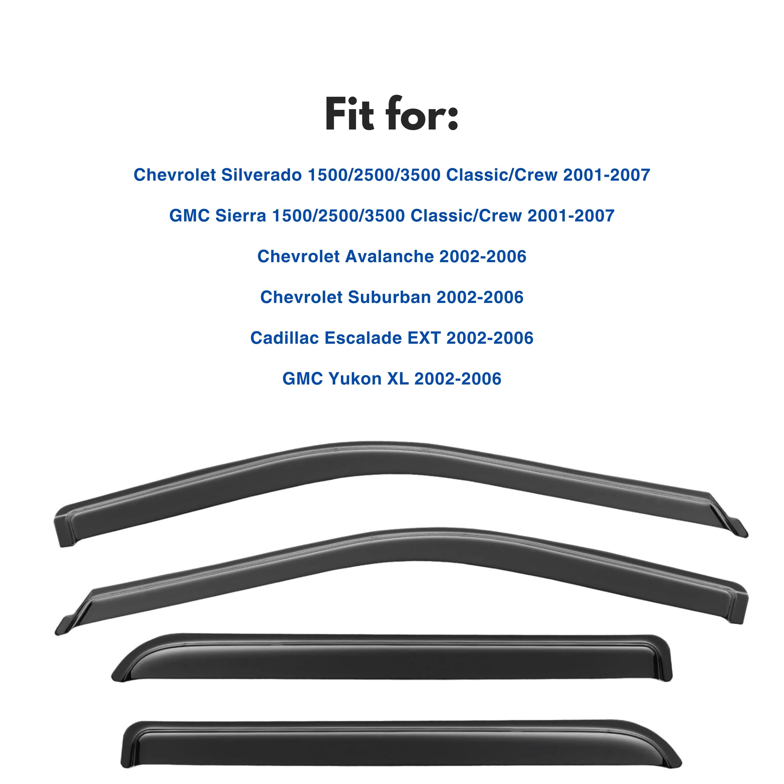 Ig Window Visor Compatible With 2001-2007 Chevy Chevrolet Silverado/Gmc Sierra Crew Cab, 2002-2006 Avalanche/Suburban/Escalade E