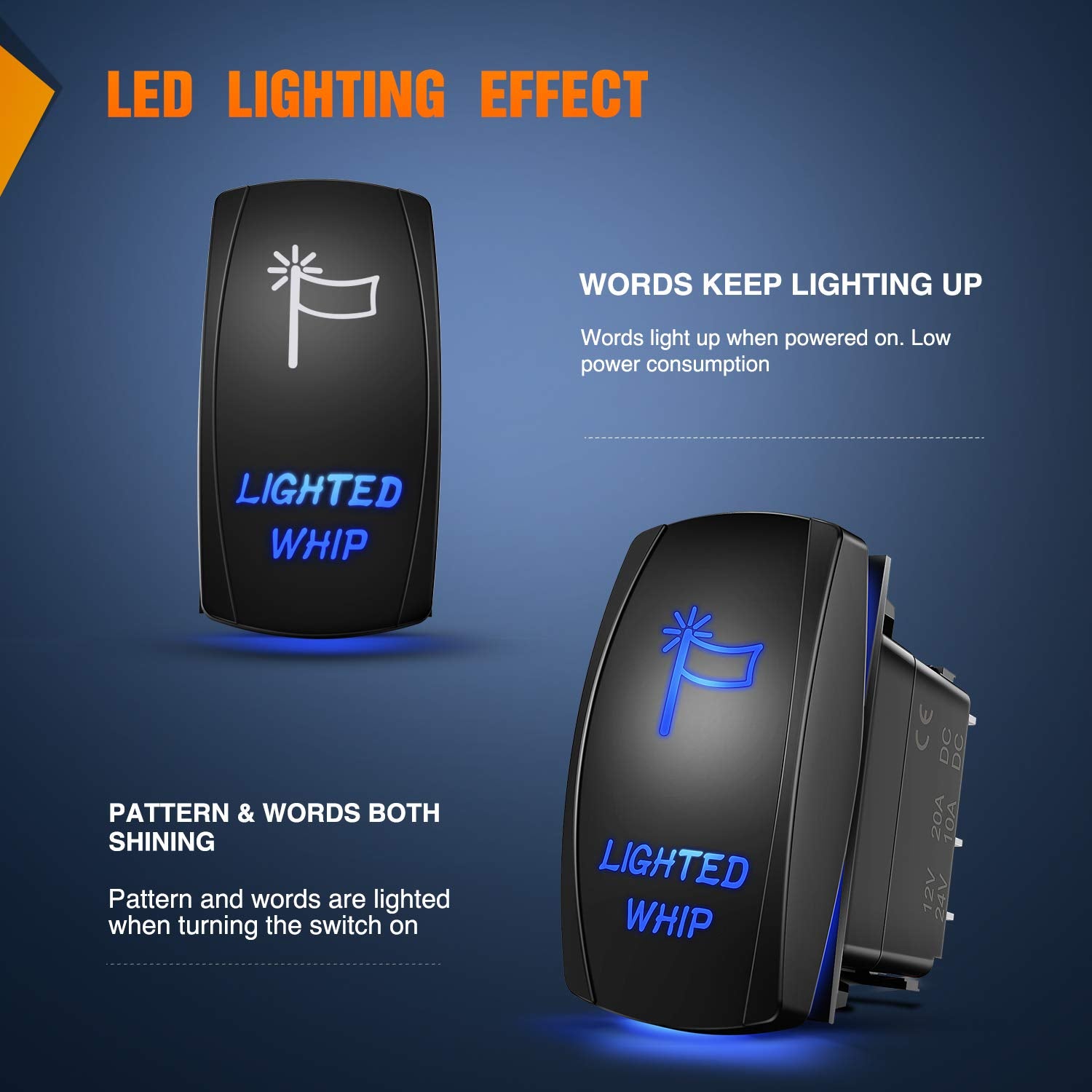 Nilight 90007B Lighted Whip Rocker Switch Led Light Bar 5Pin Laser On/Off Led Light 20A/12V 10A/24V Switch Jumper Wires Set For