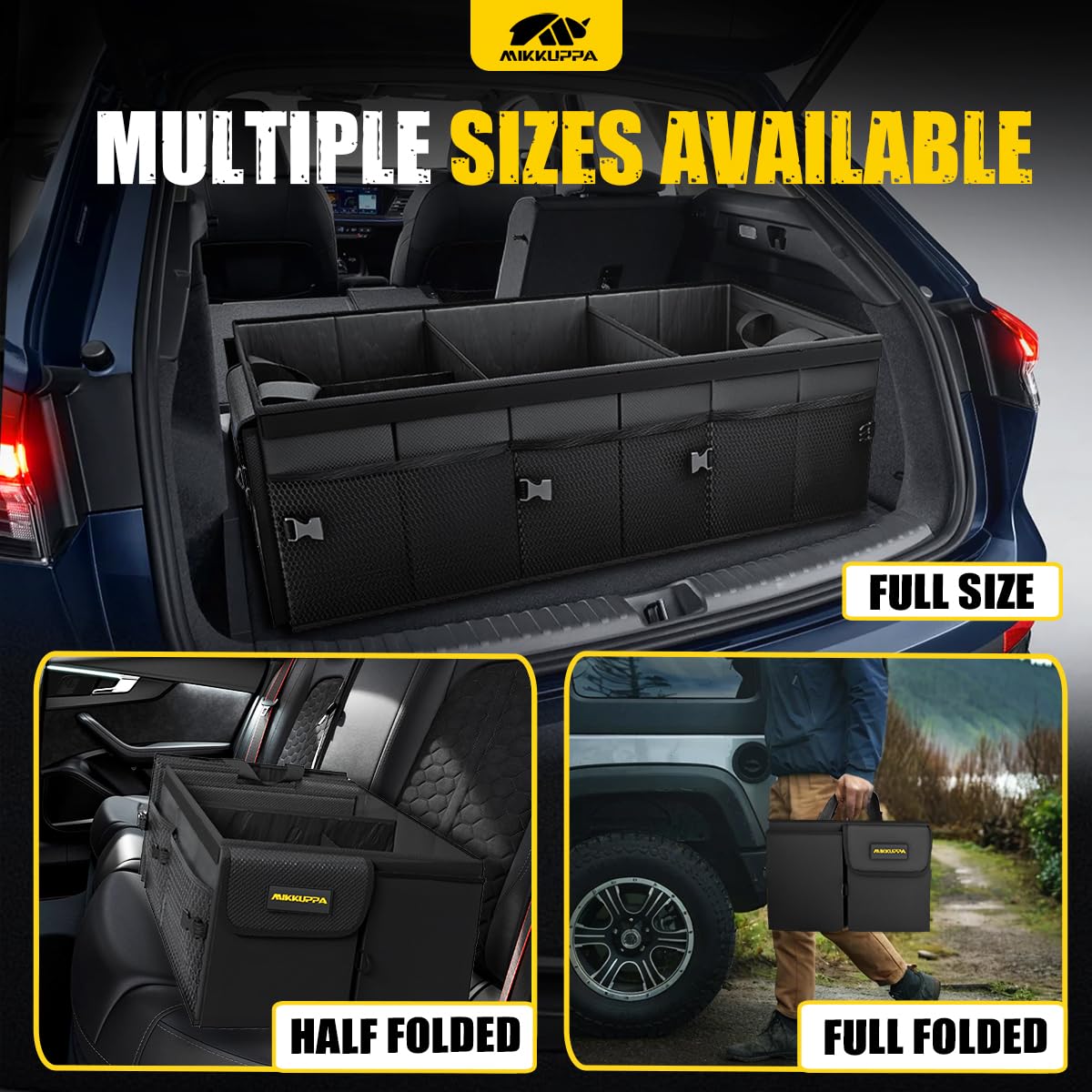 Mikkuppa Car Trunk Organizer - 95L Collapsible Trunk Organizer With Lid, Sturdy Car Storage For Suv Auto Truck Van With Adjustab