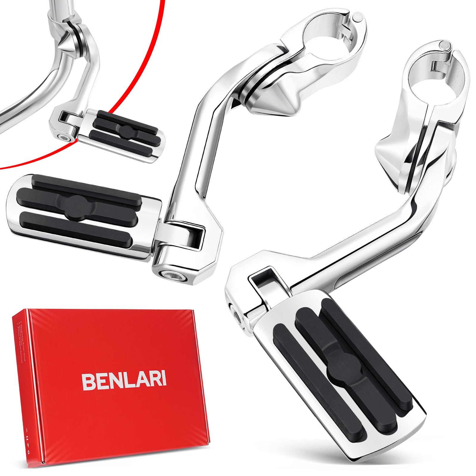 Benlari 1.25'' Highway Pegs 304 Stainless Steel Highway Footpegs,Adjustable Long Angled Highway Pegs Fit For Harley Touring Stre