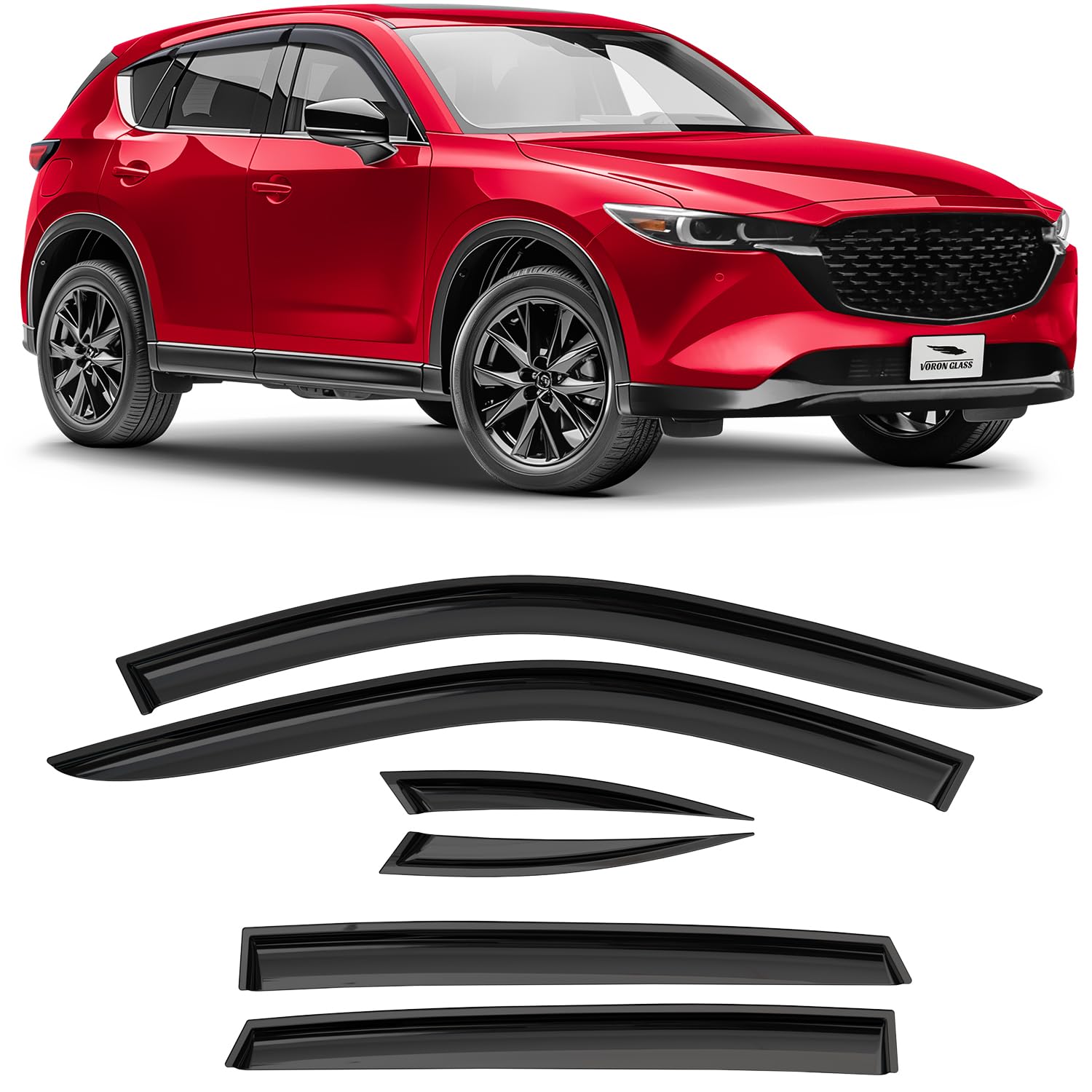 Voron Glass Tape-On Extra Durable Rain Guards For Mazda Cx-5 2017-2025, Window Deflectors, Vent Window Visors, 6 Pieces - 100809