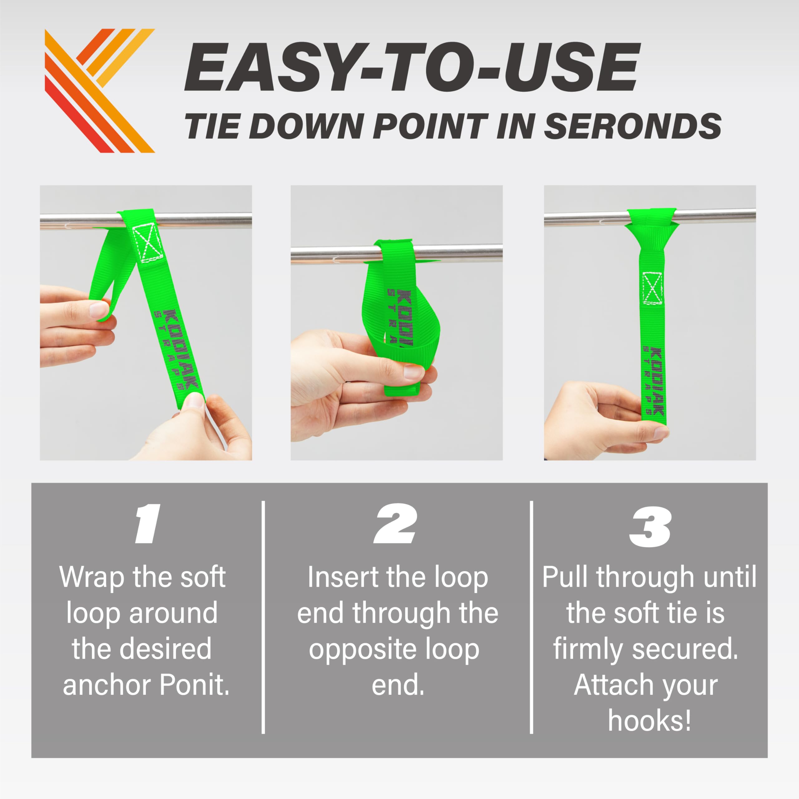 Soft Loop Tie Down Straps - 1 X 12 Inches- 4,500 Lb Load Capacity - Green 6 Pack - Loops For Securing Atv, Utv, Motorcycles, Sco