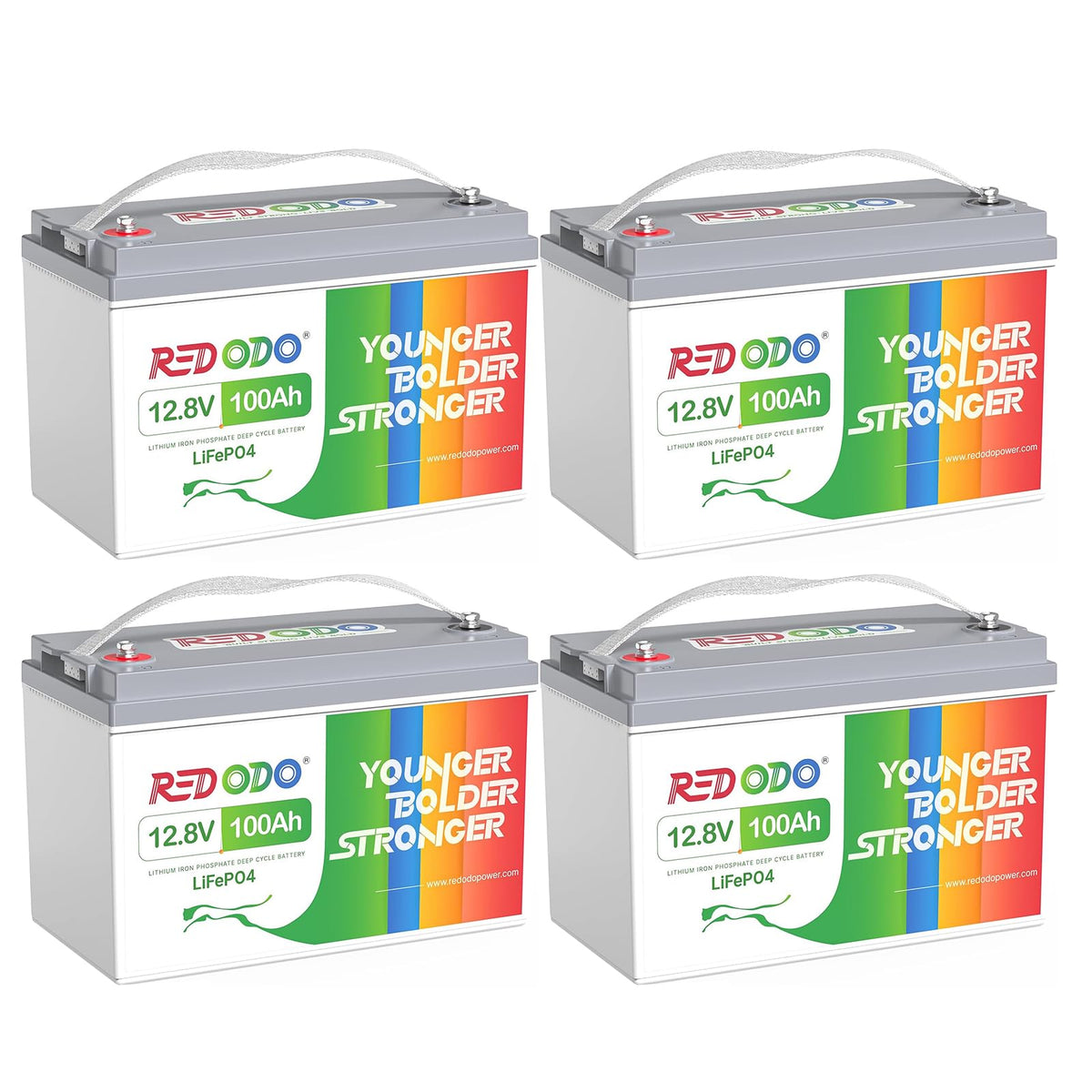 Redodo 12.8V 100Ah LiFePO4 Lithium Battery, 4Pack, Rechargeable Deep Cycle Battery with 100A BMS, 1280Wh, Up to 15000 Cycles Per