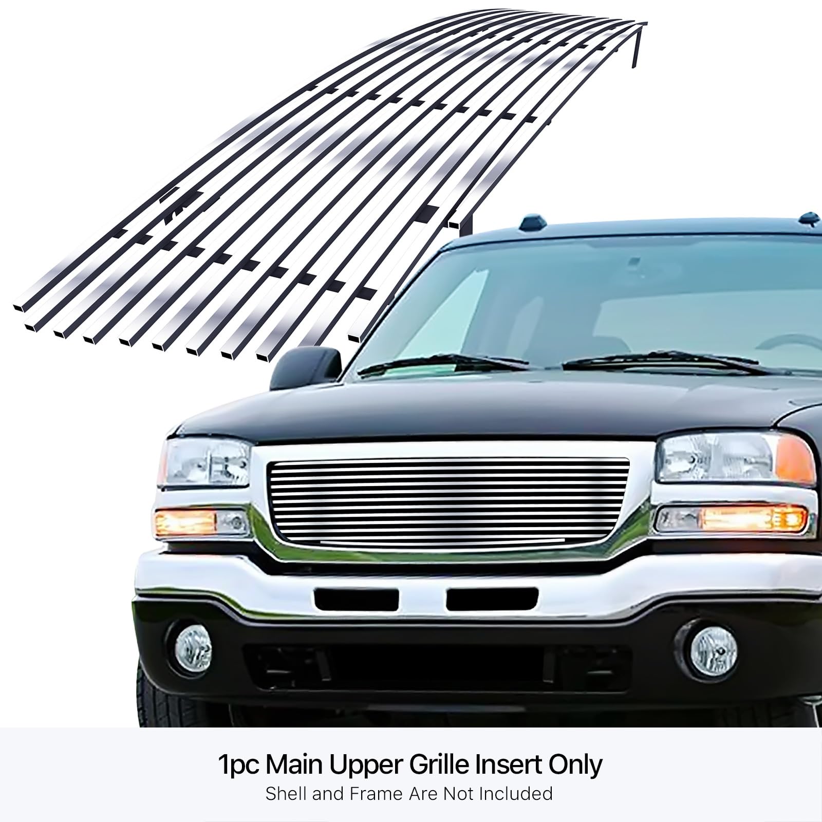 APS Compatible with GMC Sierra 1500 1500HD 2500HD 3500 2003-2006 & 03-04 2500 & 07 Classic Style Main Upper Stainless Steel Chrome Billet Grille Grill Insert G85371A