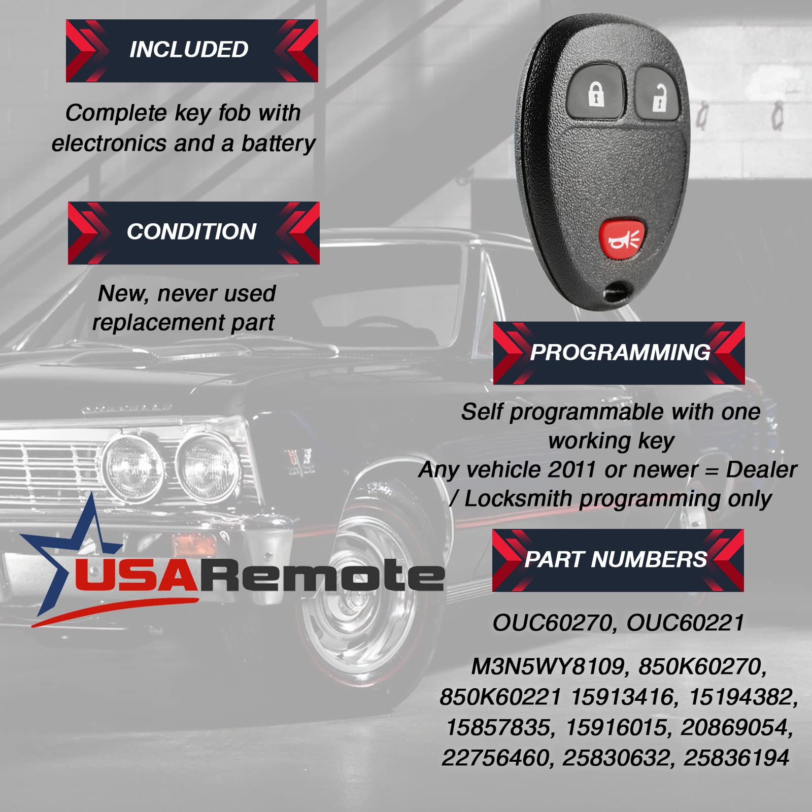 Key Fob Keyless Entry Remote Fits Chevy Silverado Traverse Avalanche Equinox Express / Gmc Acadia Savana Sierra / Pontiac Torren