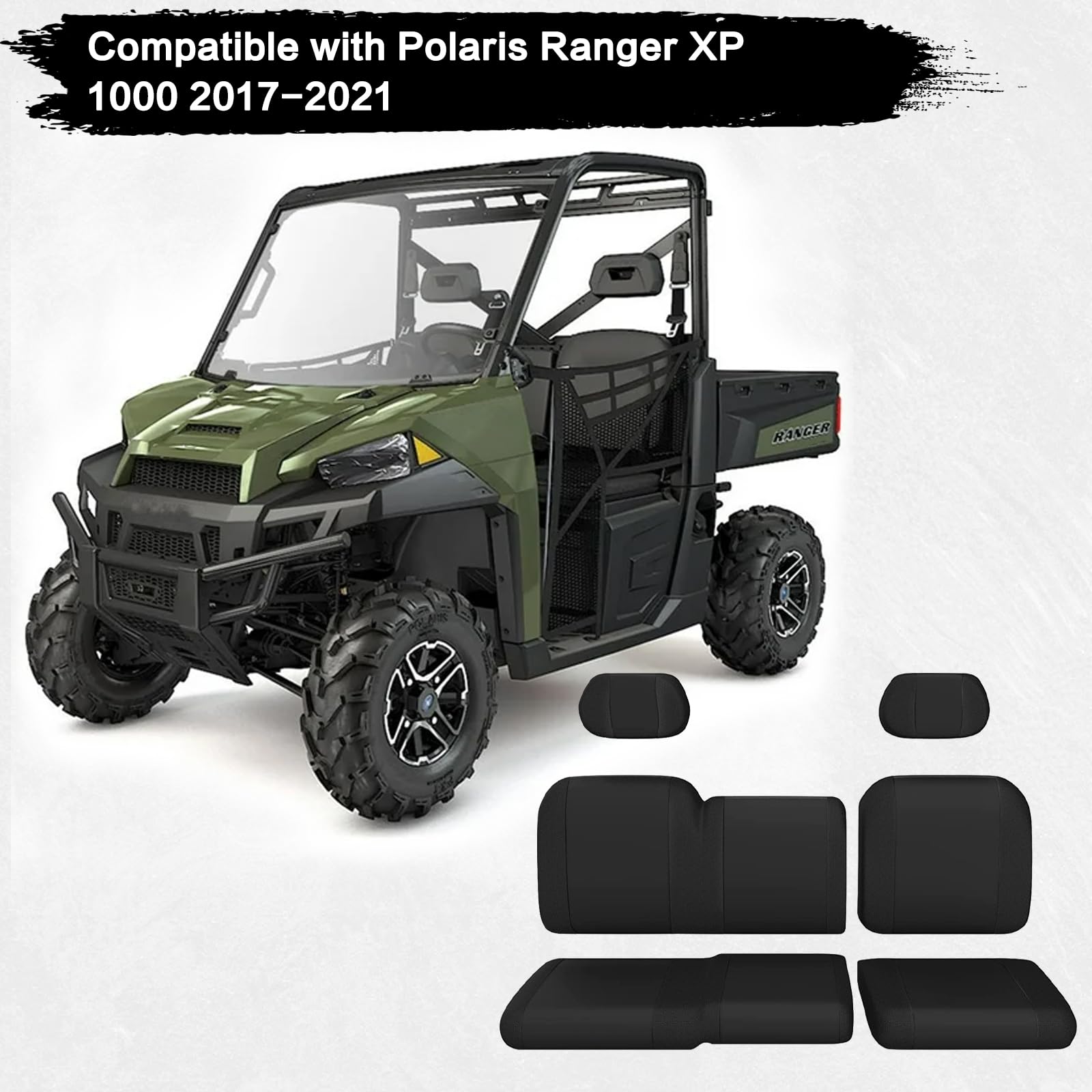 SMOTRCC Ranger 1000 Seat Covers with Headrest Covers - Waterproof PU Coatin Compatible with Polaris Ranger 1000/Ranger XP 1000/R