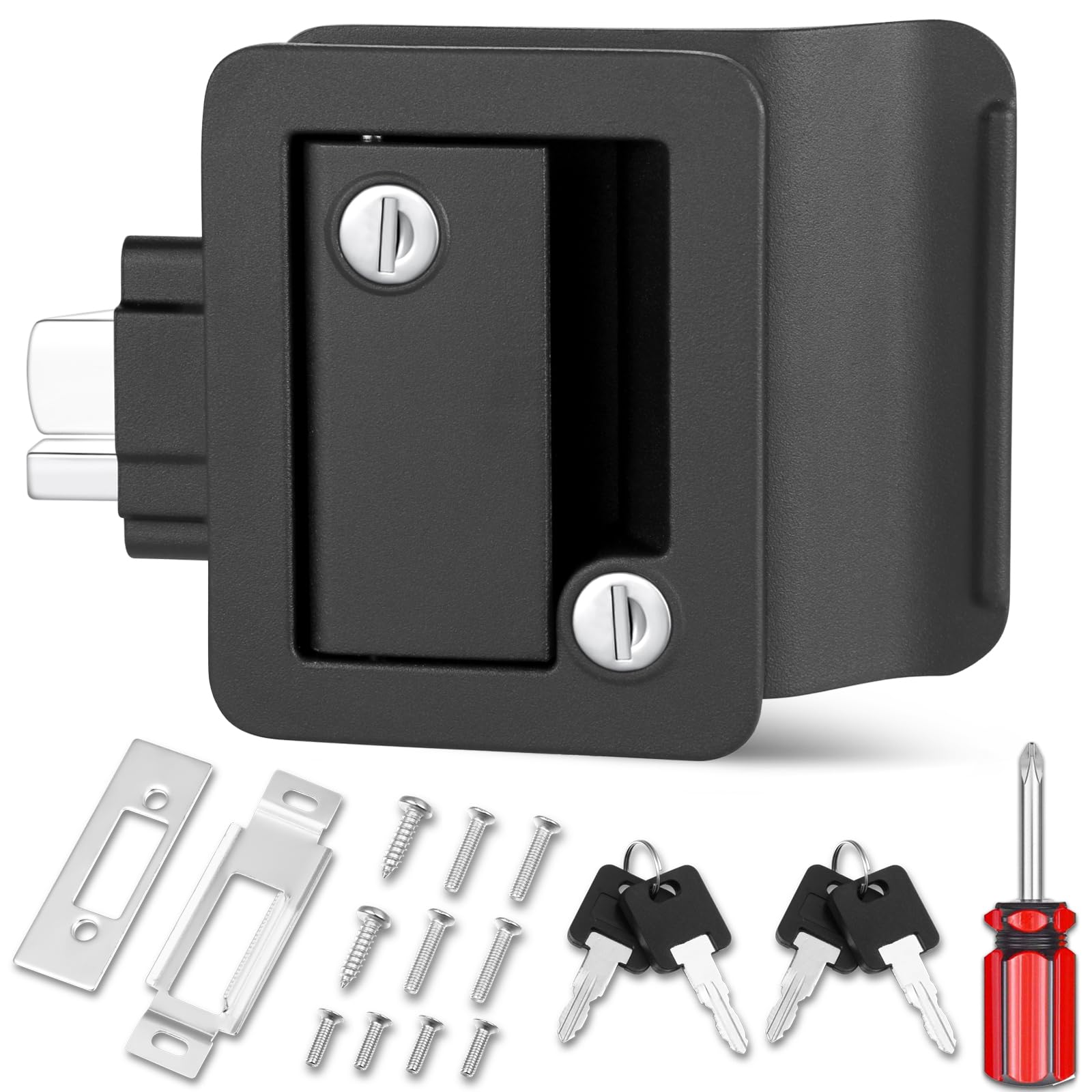 Rv Entry Door Lock, 100% Metal Camper Lock, Travel Trailer Door Latch, Rv Lock Replacement Kit With Paddle Deadbolt 4 Keys, For