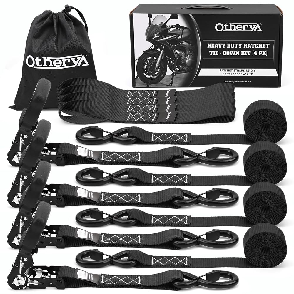 Otherya Tie Down Strap Ratchet Tie Down Straps - 1.6'' X 8 Ft 5208 Lb Break Strength - Cargo Straps For Securing Motorcycle, Kay