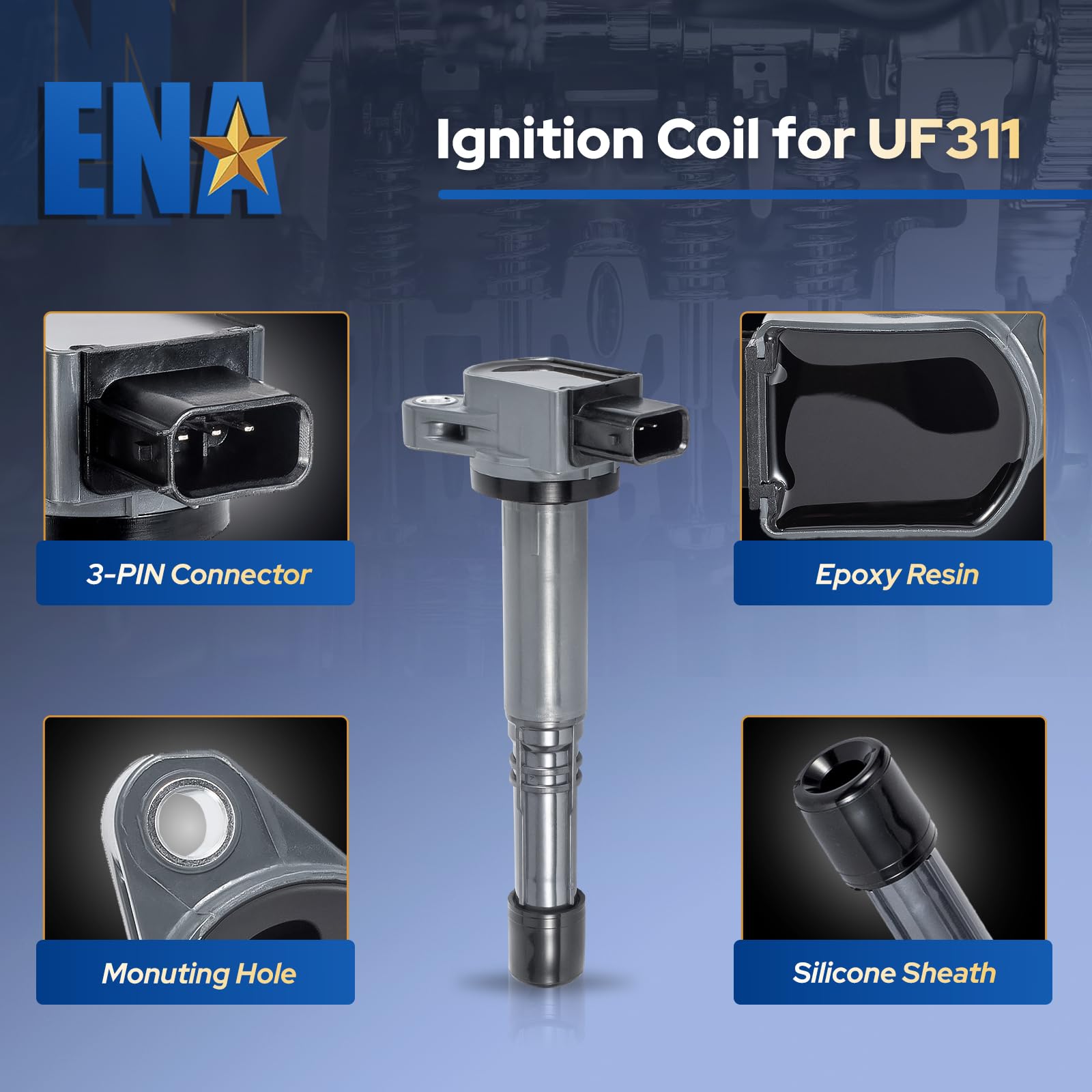 Ena Set Of 4 Ignition Coil Pack 2.0L 2.4L V4 Compatible With Honda Acura Element Crv Civic Accord Rsx Csx S2000 2002 2003 2004 2